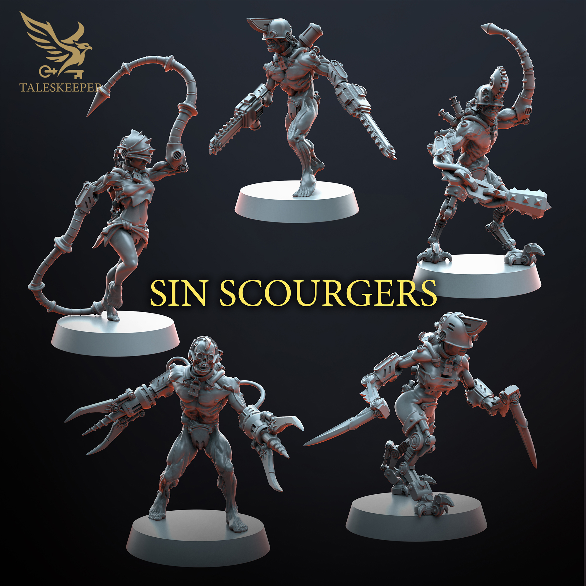 Sin Scourgers – Grimdark Elite Shock Troops (5 Resin Miniatures, Multipart Kit, 28–32mm Scale)