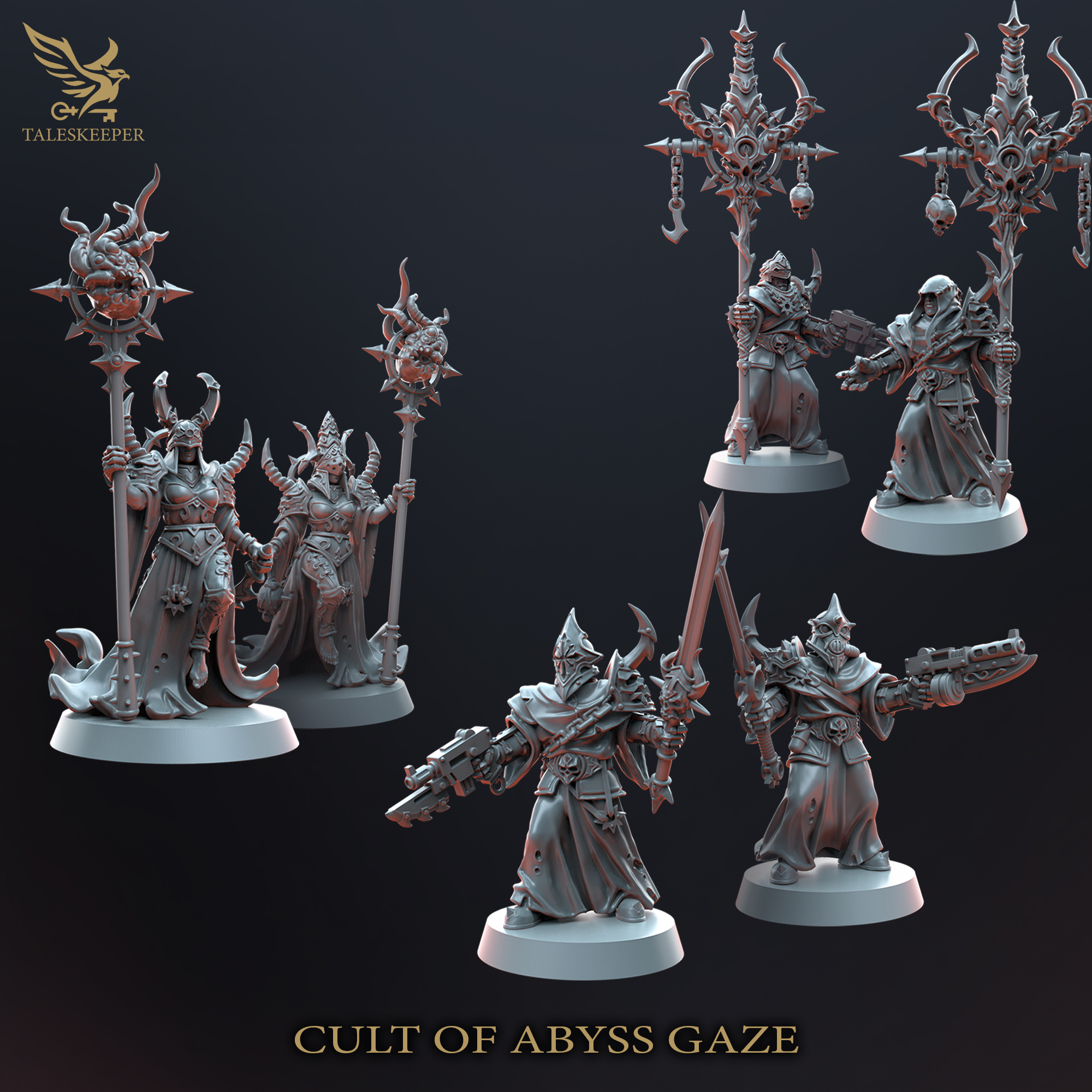 Abyssal Cultist Command Squad – Multipart Resin Miniatures (3-Pack, Customisable, 28–32mm Scale)