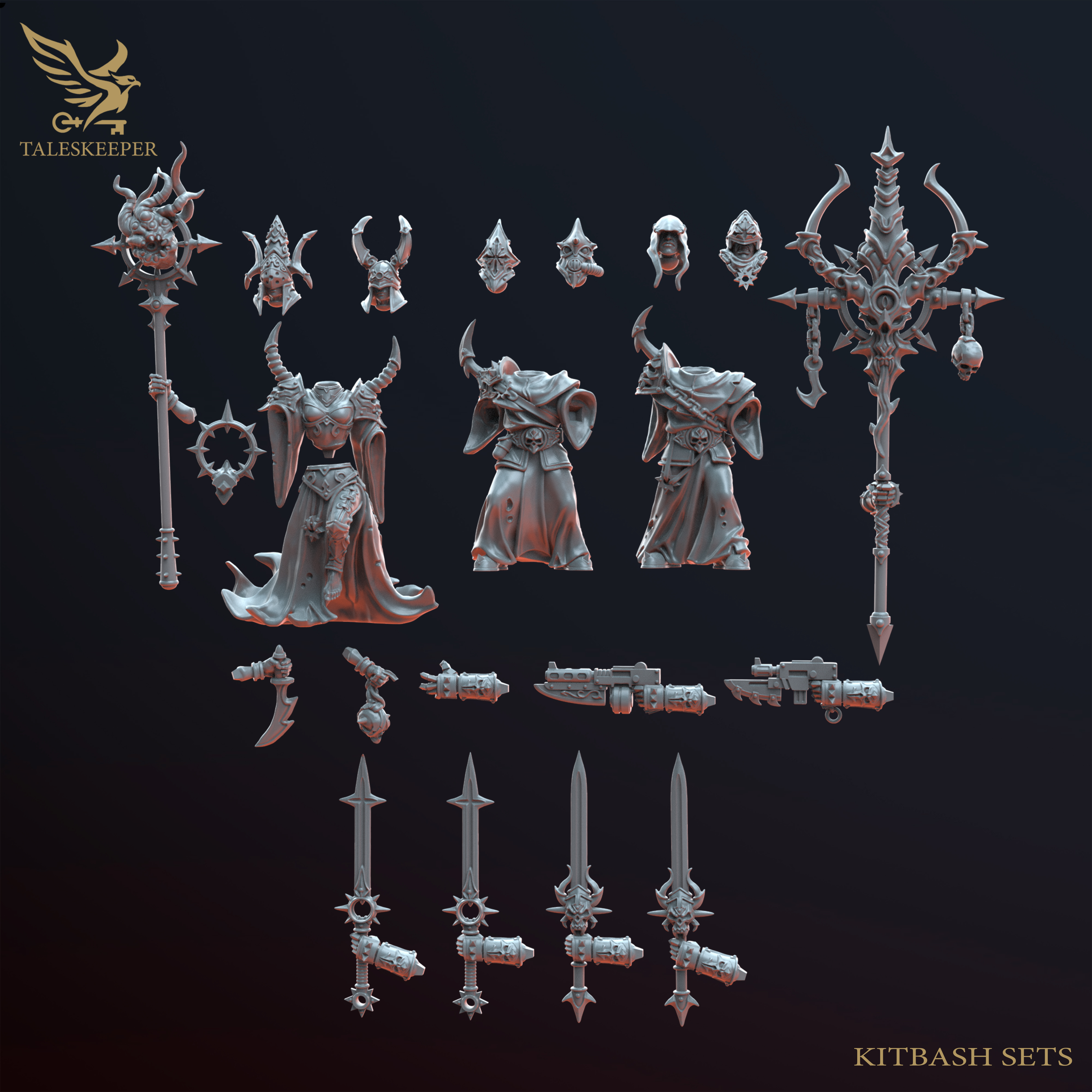 Abyssal Cultist Command Squad – Multipart Resin Miniatures (3-Pack, Customisable, 28–32mm Scale)