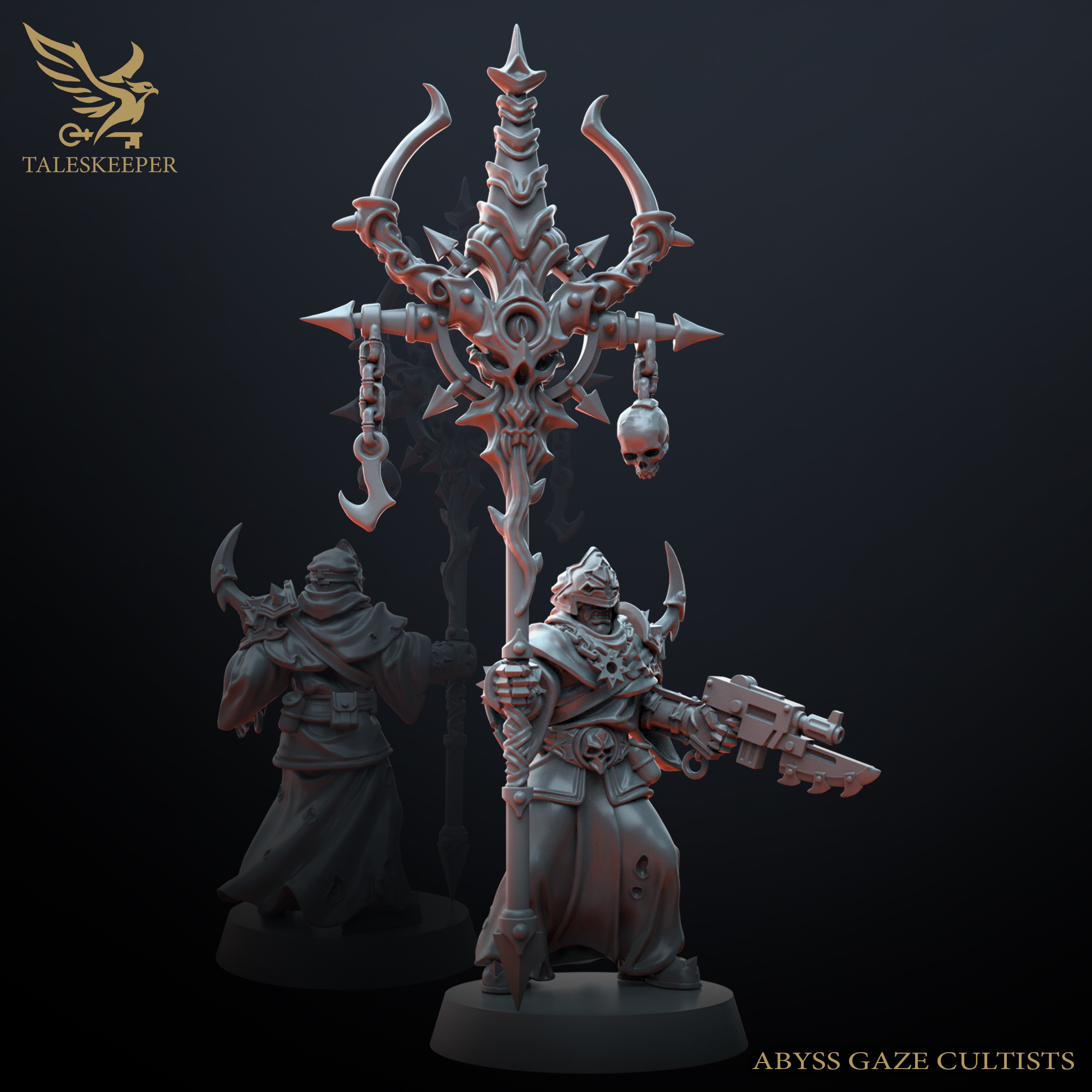 Abyssal Cultist Command Squad – Multipart Resin Miniatures (3-Pack, Customisable, 28–32mm Scale)