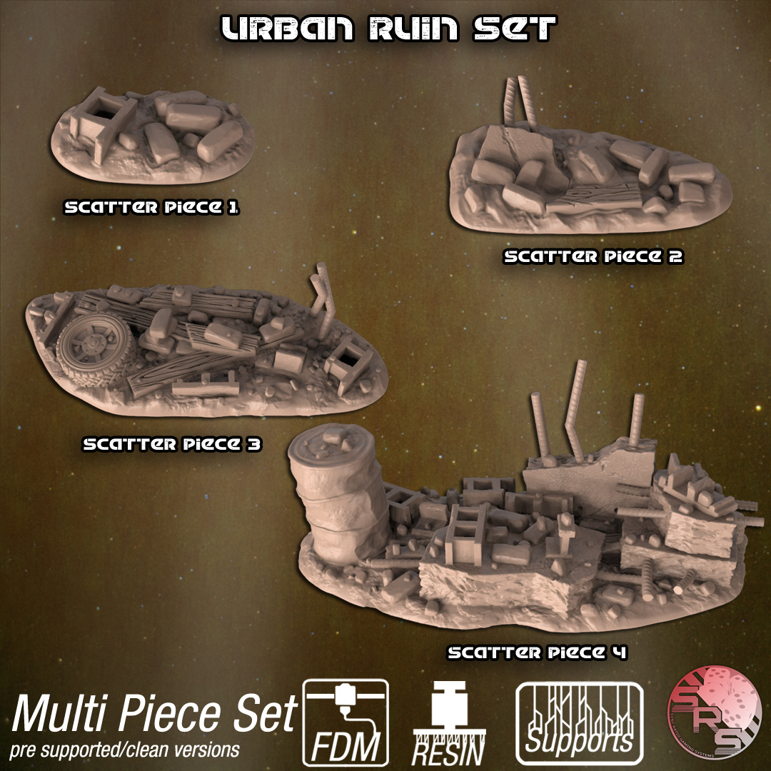 Urban Ruin Terrain Set – Resin 3D Printed Scenery for Tabletop Gaming & Dioramas