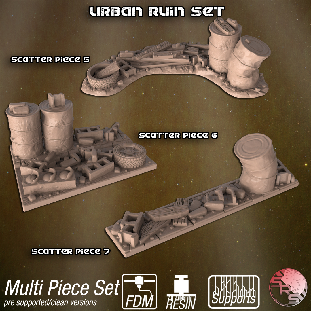 Urban Ruin Terrain Set – Resin 3D Printed Scenery for Tabletop Gaming & Dioramas