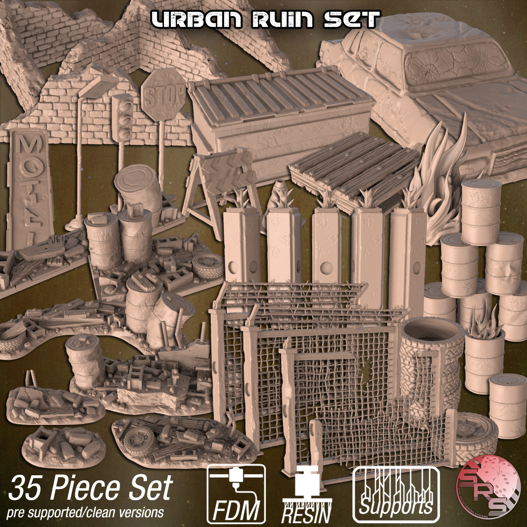 Urban Ruin Terrain Set – Resin 3D Printed Scenery for Tabletop Gaming & Dioramas