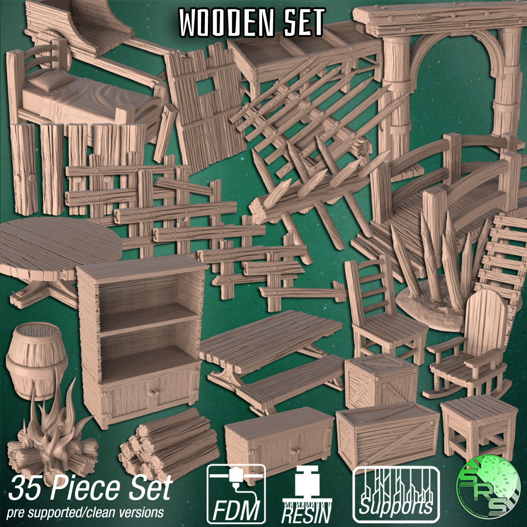 Wooden Scatter Terrain Set – Resin 3D Printed Scenery for Tabletop Gaming & Dioramas