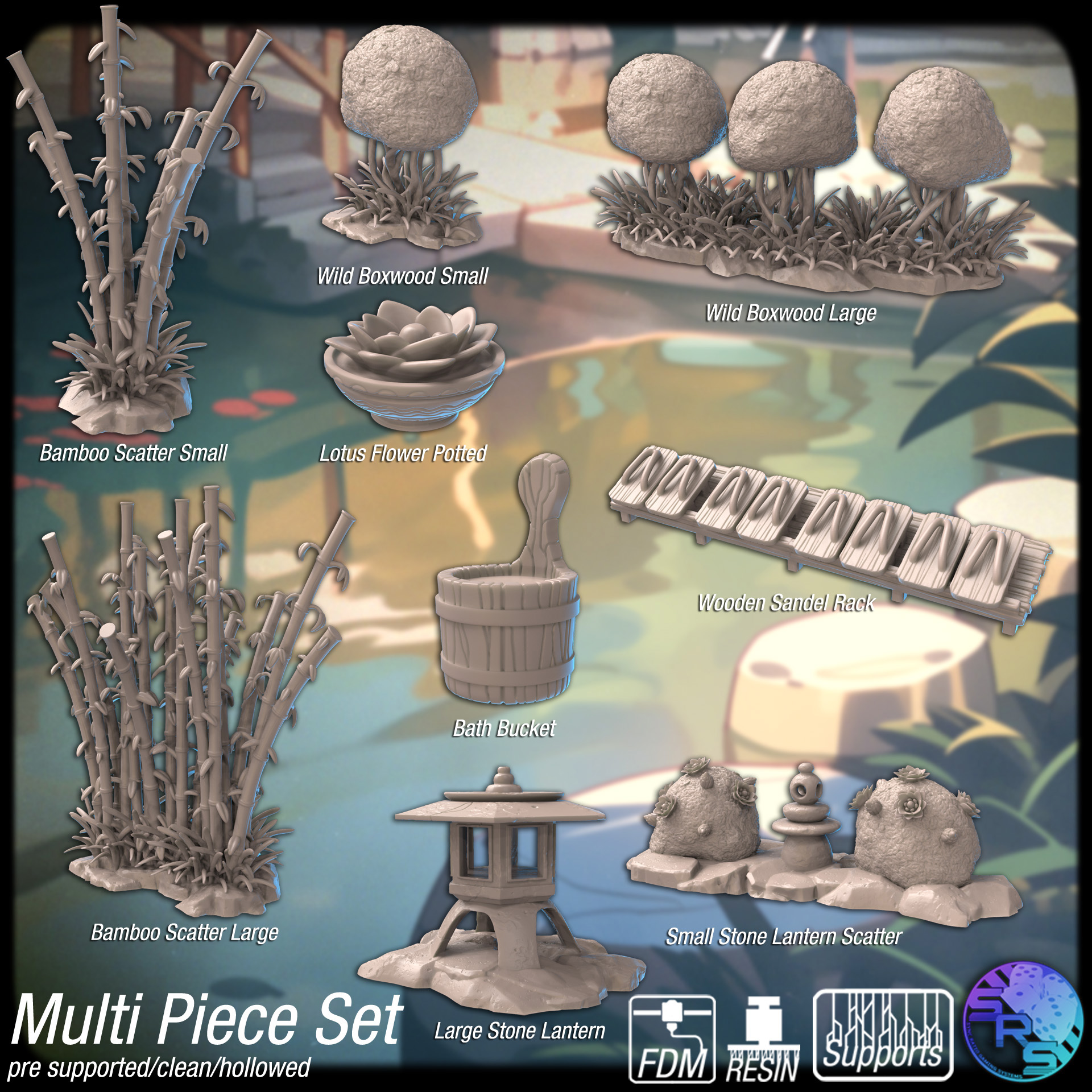 Japanese Hot Springs Terrain Set – Resin 3D Printed Scenery for Tabletop Gaming & Dioramas