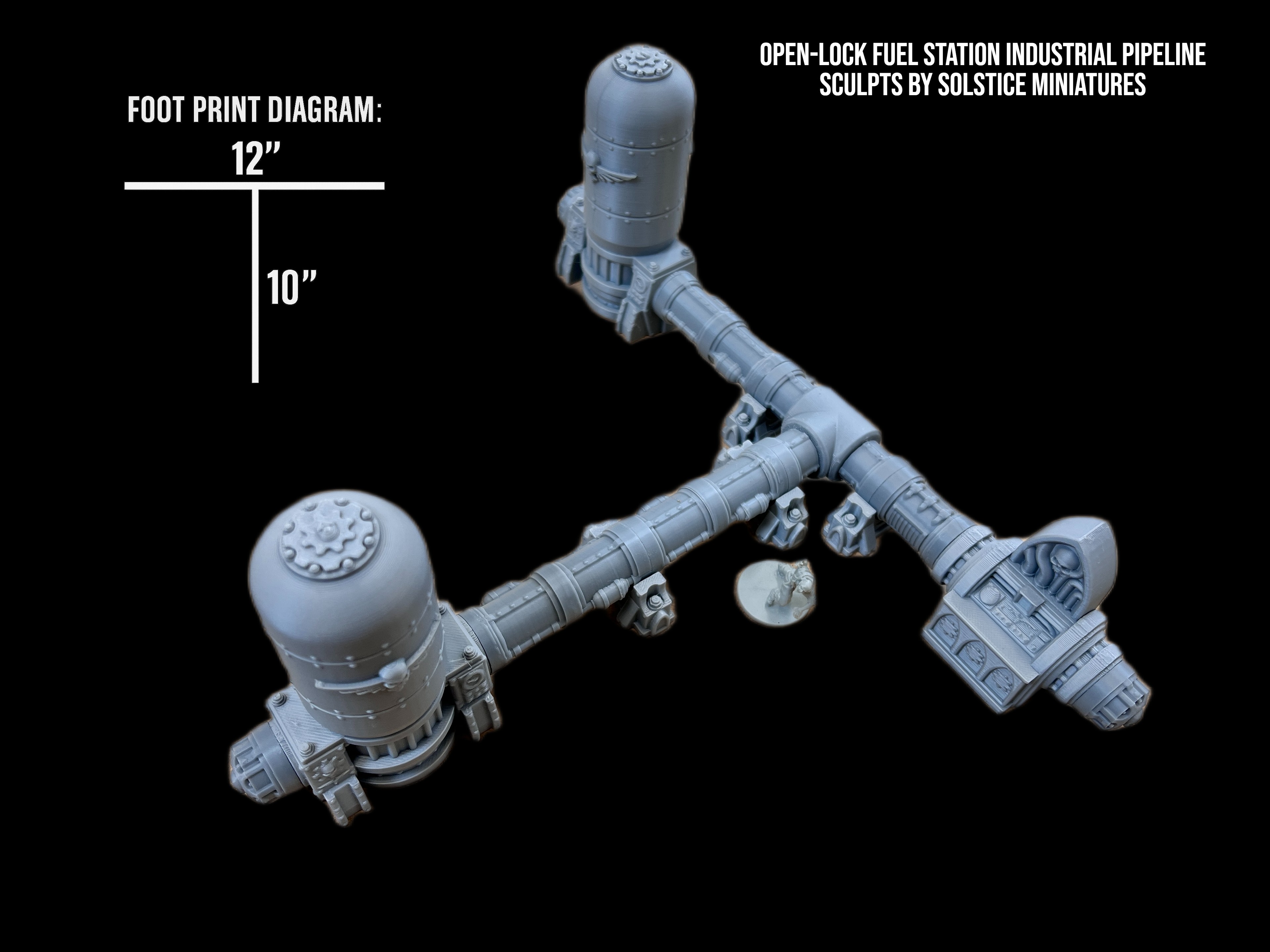 Fuel Station Terrain Set – Open-Lock Industrial Pipeline Kit with Bonus Scatter | 28–32mm Grimdark Wargaming Scenery