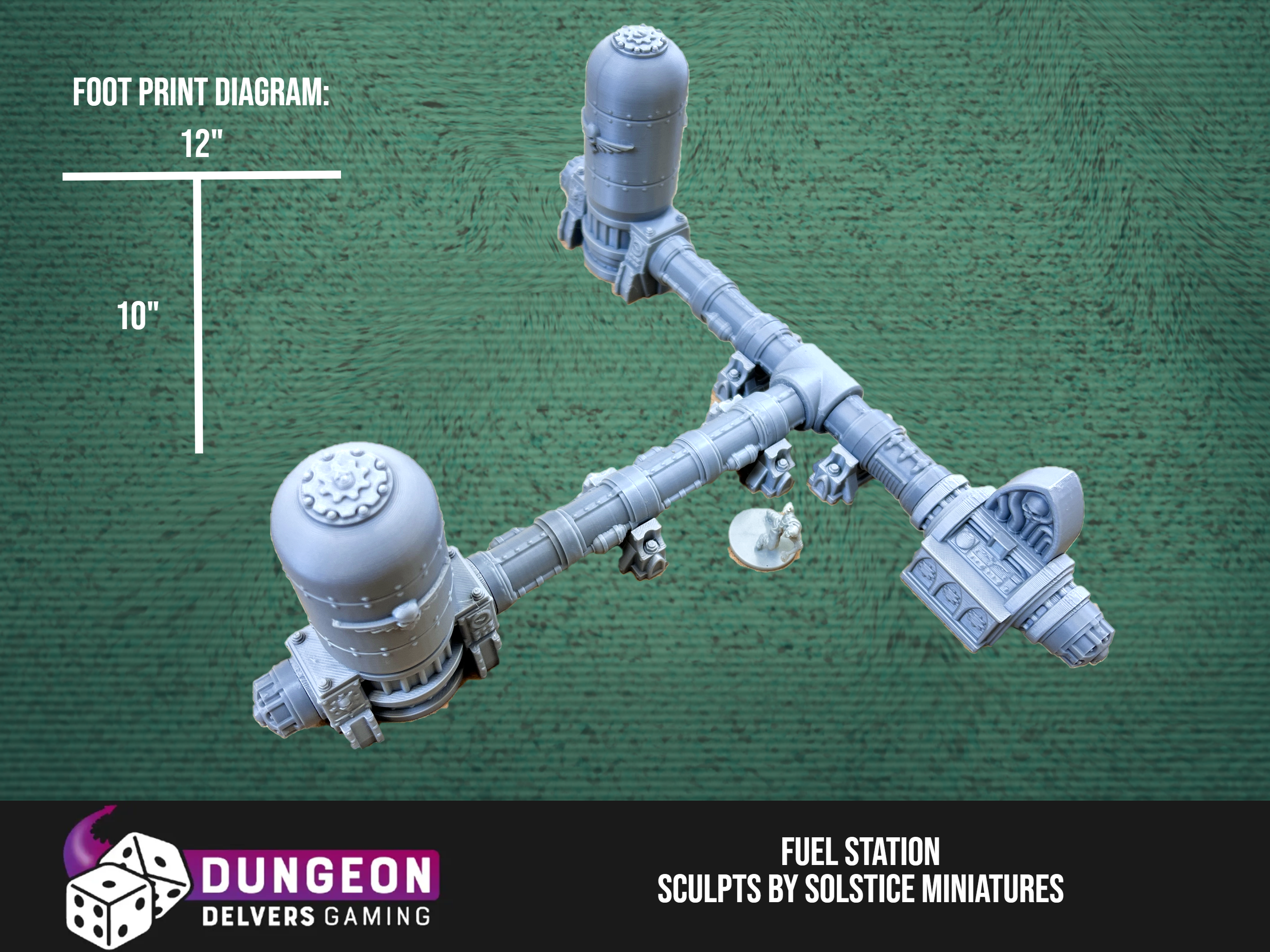 Fuel Station Terrain Set – Open-Lock Industrial Pipeline Kit with Bonus Scatter | 28–32mm Grimdark Wargaming Scenery