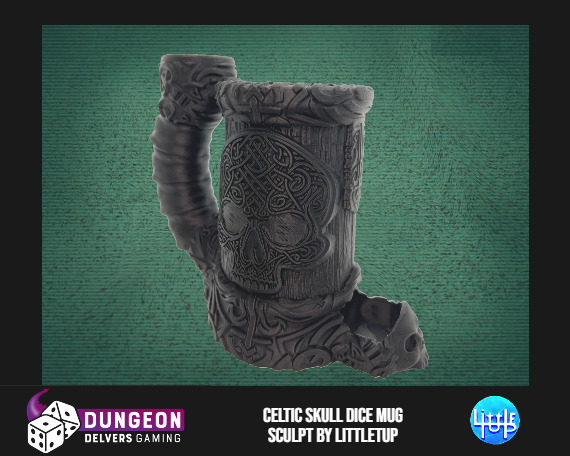 Celtic Skull Dice Tower Can Cosy – Fantasy Mug Dice Roller for RPG & Tabletop Gaming LARP Gift