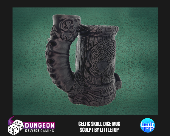 Celtic Skull Dice Tower Can Cosy – Fantasy Mug Dice Roller for RPG & Tabletop Gaming LARP Gift