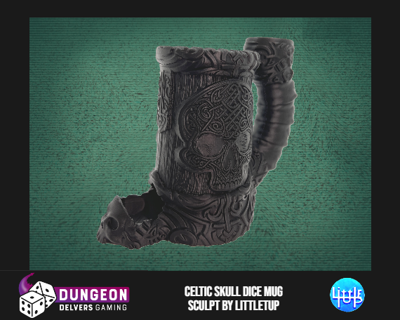 Celtic Skull Dice Tower Can Cosy – Fantasy Mug Dice Roller for RPG & Tabletop Gaming LARP Gift