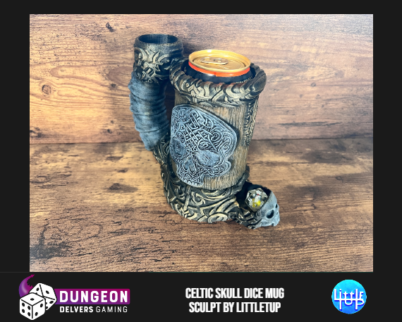 Celtic Skull Dice Tower Can Cosy – Fantasy Mug Dice Roller for RPG & Tabletop Gaming LARP Gift