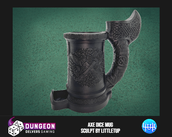 Axe Handle Dice Tower Can Cosy – Fantasy Mug Dice Roller for Dwarven RPG & Tabletop Gaming