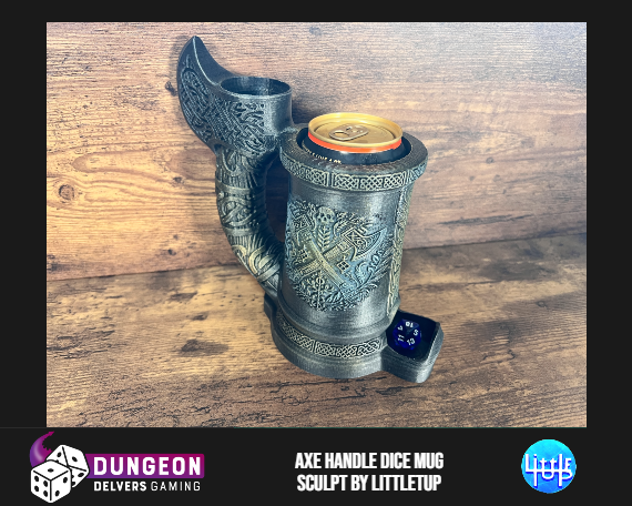 Axe Handle Dice Tower Can Cosy – Fantasy Mug Dice Roller for Dwarven RPG & Tabletop Gaming