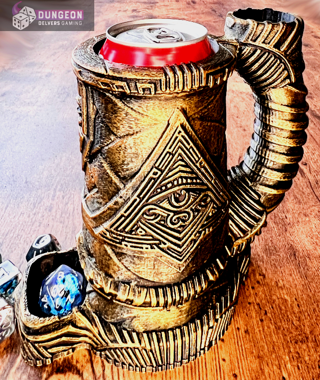 Egyptian Eye Dice Tower Can Cosy – Fantasy Mug Dice Roller for RPG & Tabletop Gaming