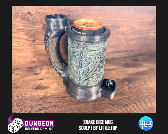 Snake Dice Tower Can Cosy – Serpent Mug Dice Roller for Fantasy RPG & Tabletop Gaming