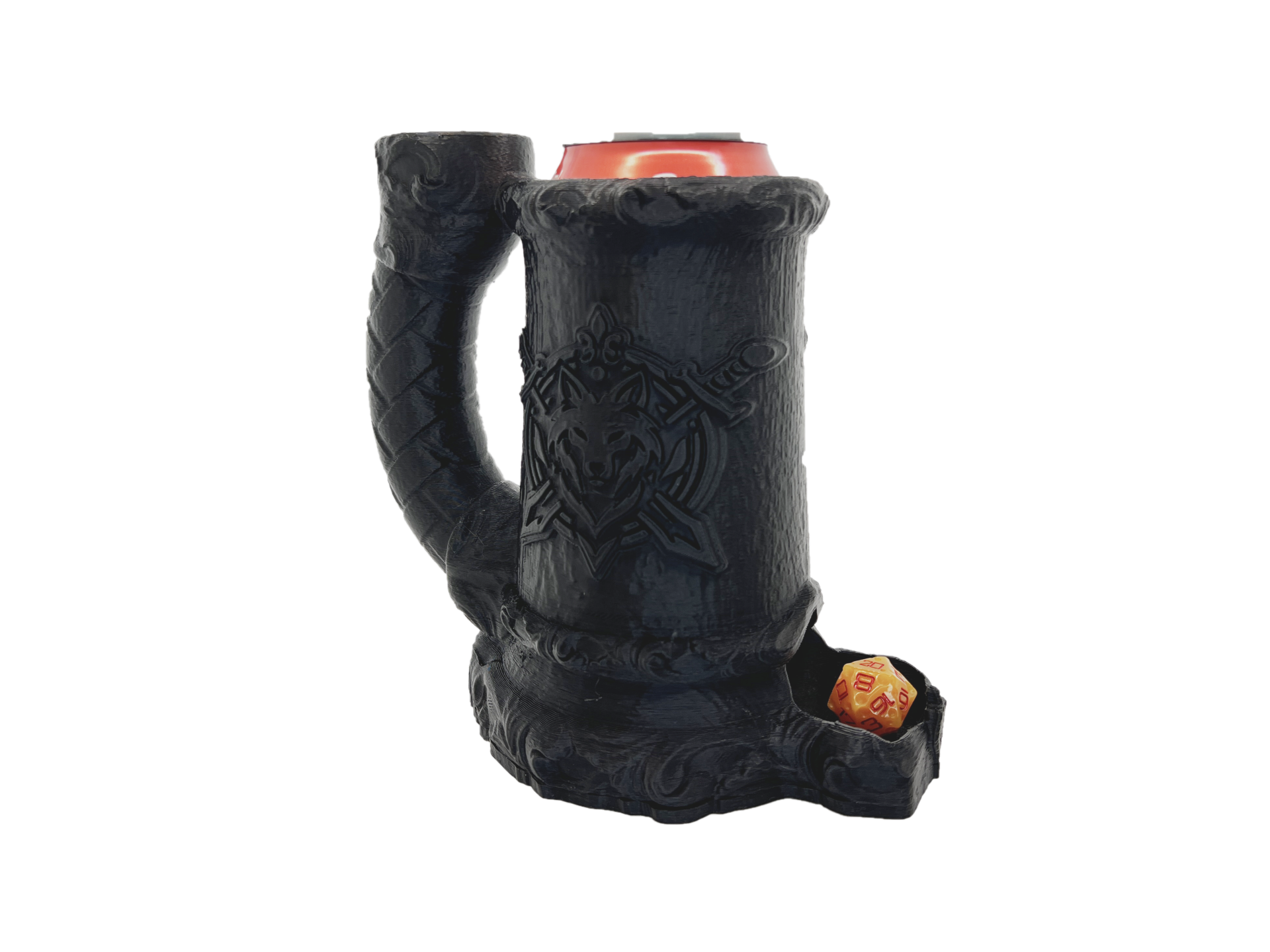 Wolf Dice Tower Can Cosy – Fantasy Crest Mug Dice Roller for RPG & Tabletop Gaming LARP Gift