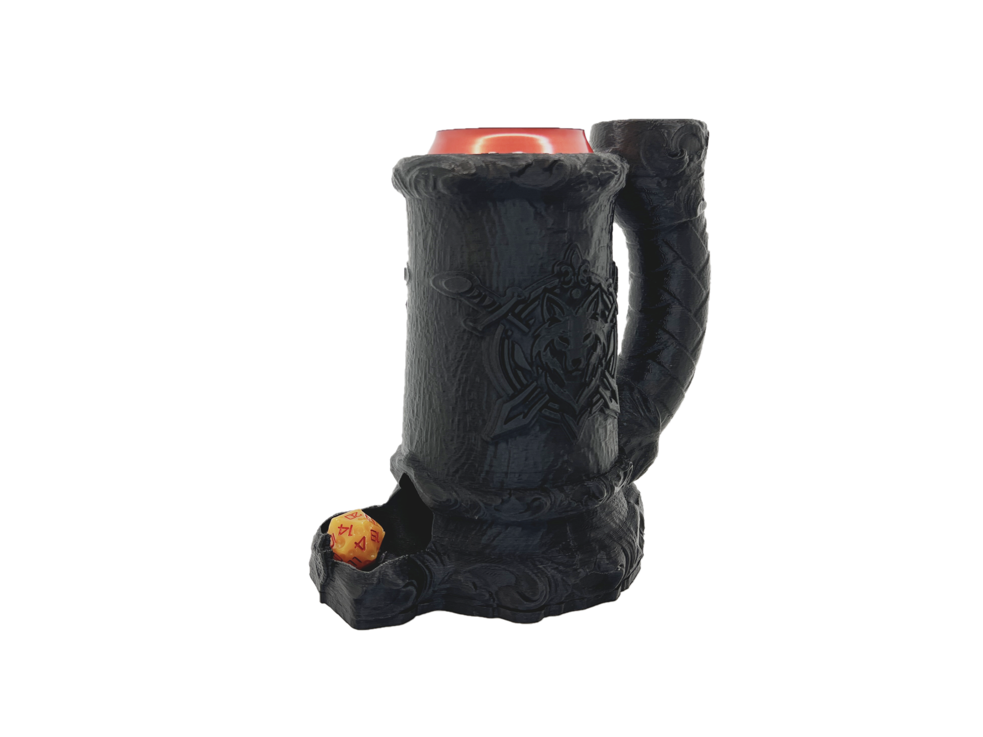 Wolf Dice Tower Can Cosy – Fantasy Crest Mug Dice Roller for RPG & Tabletop Gaming LARP Gift
