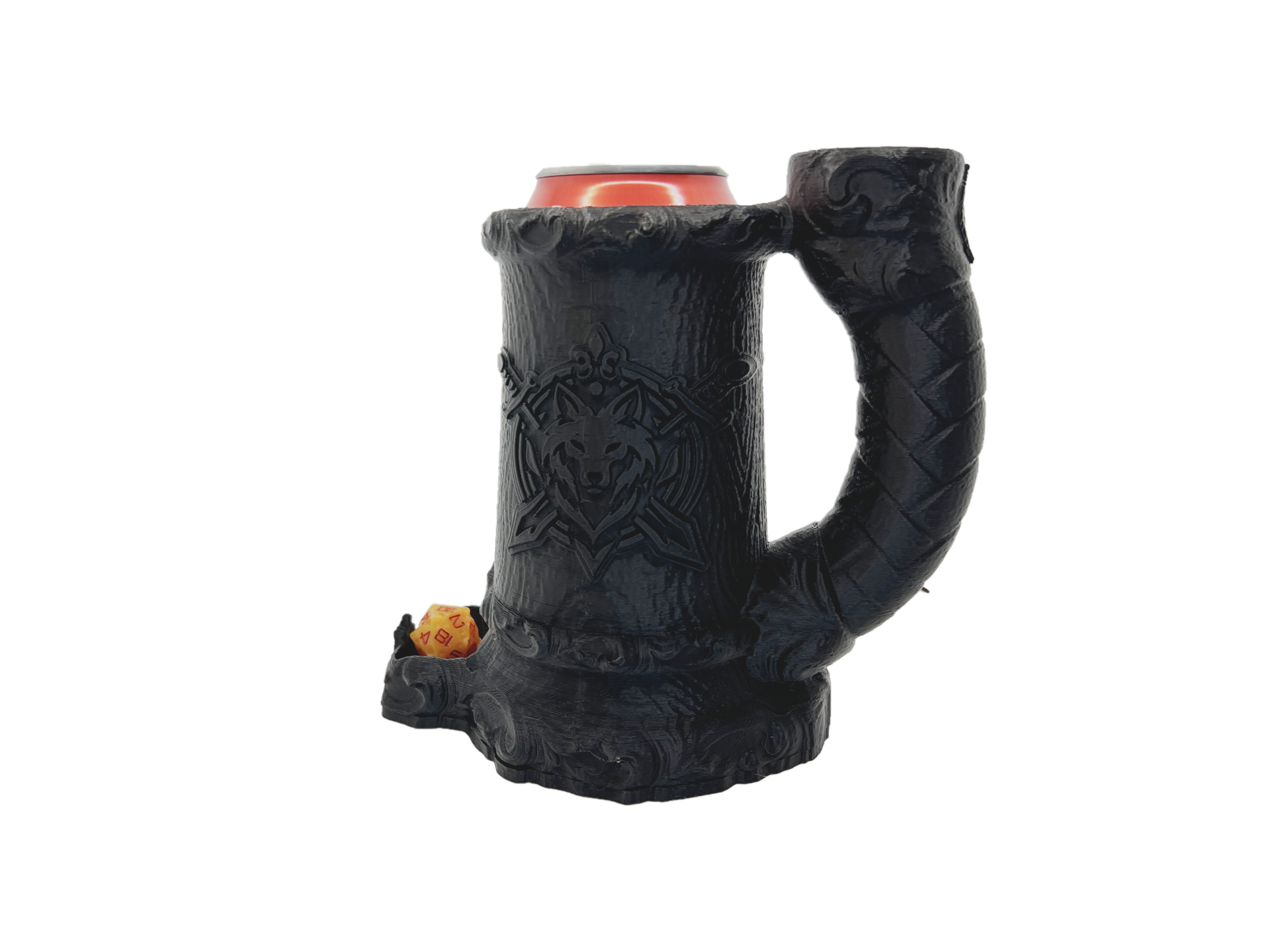 Wolf Dice Tower Can Cosy – Fantasy Crest Mug Dice Roller for RPG & Tabletop Gaming LARP Gift