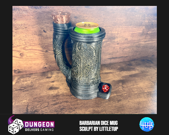 Barbarian Dice Tower Can Cosy – Tribal Fantasy Mug Dice Roller for RPG & Tabletop Gaming