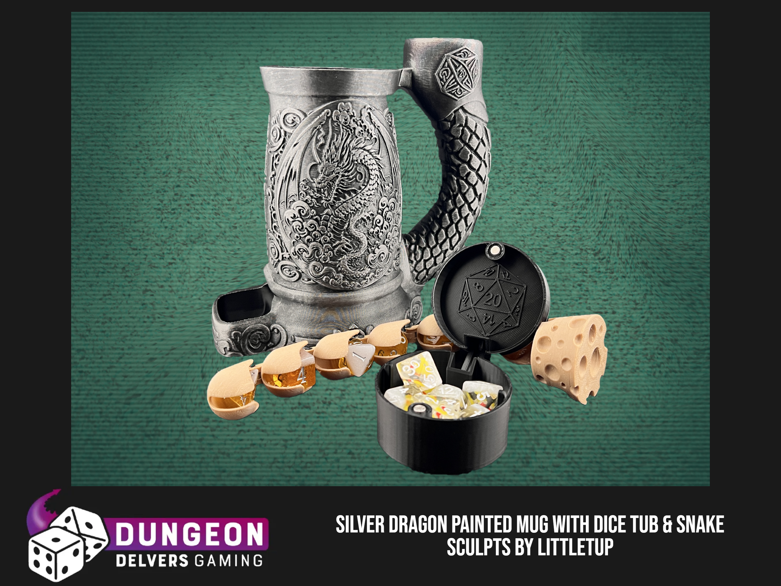 Platinum Dragon Dice Tower Can Cosy – Premium Fantasy Mug Dice Roller with Dice Storage