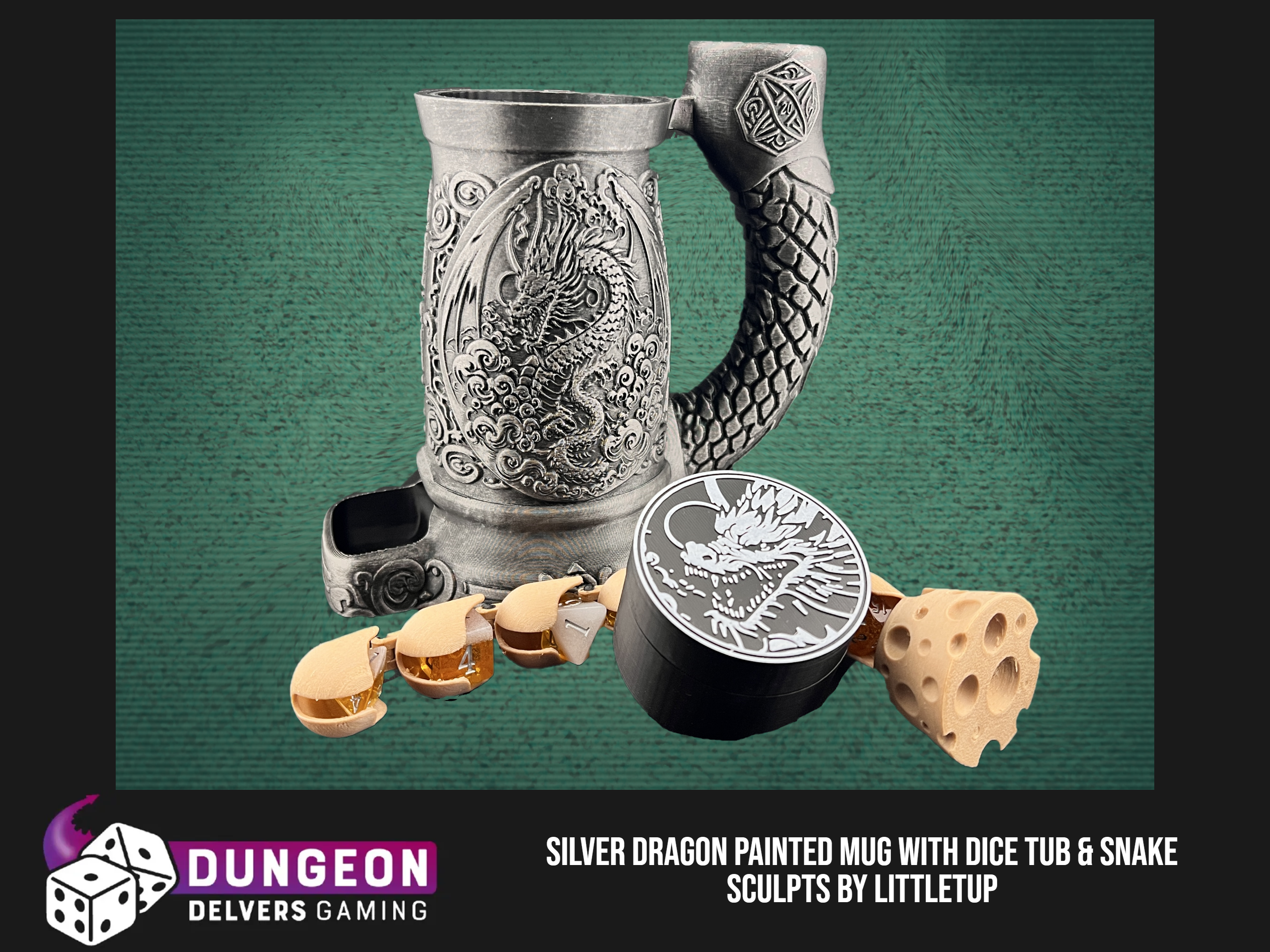 Platinum Dragon Dice Tower Can Cosy – Premium Fantasy Mug Dice Roller with Dice Storage