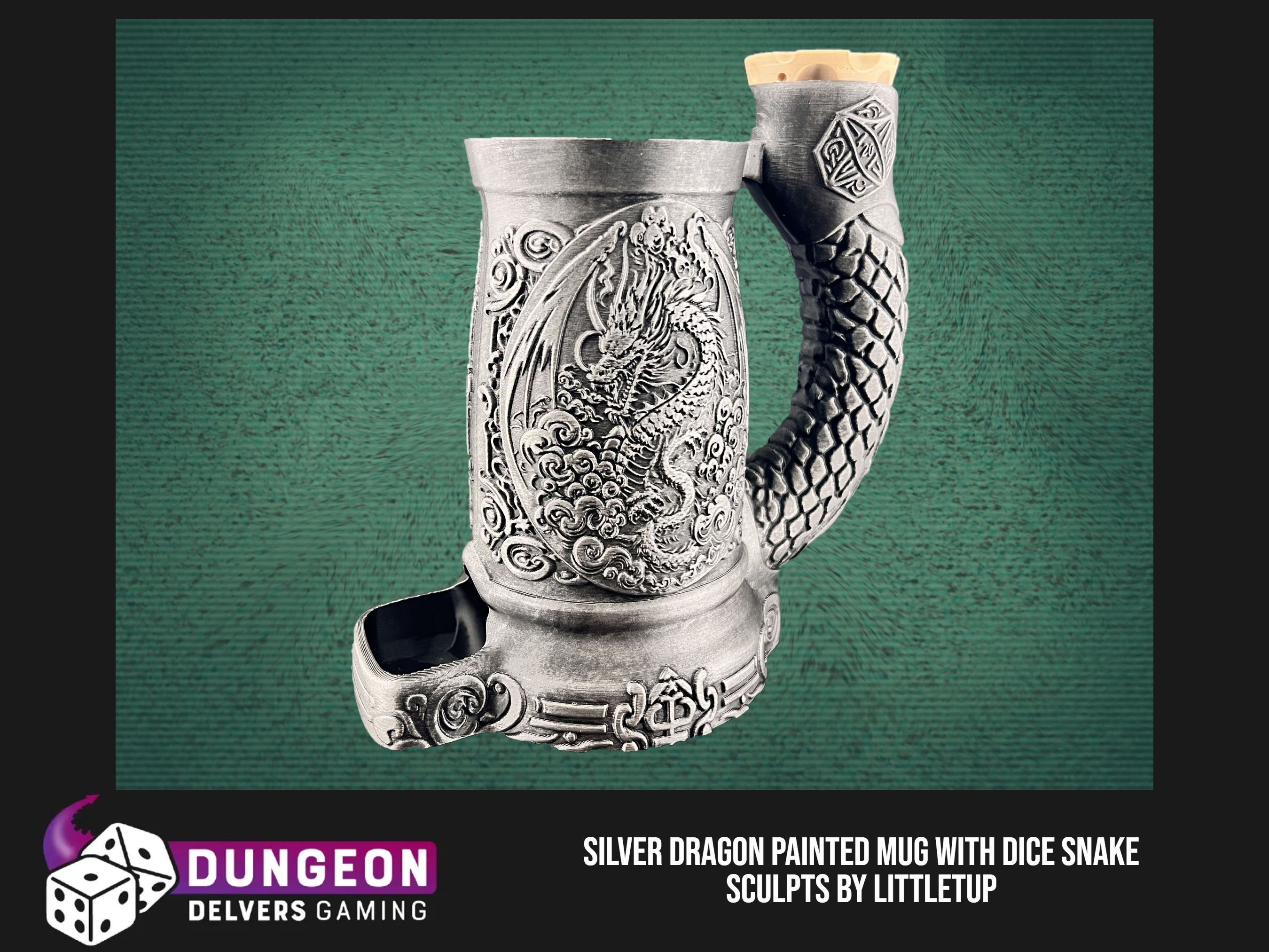 Platinum Dragon Dice Tower Can Cosy – Premium Fantasy Mug Dice Roller with Dice Storage