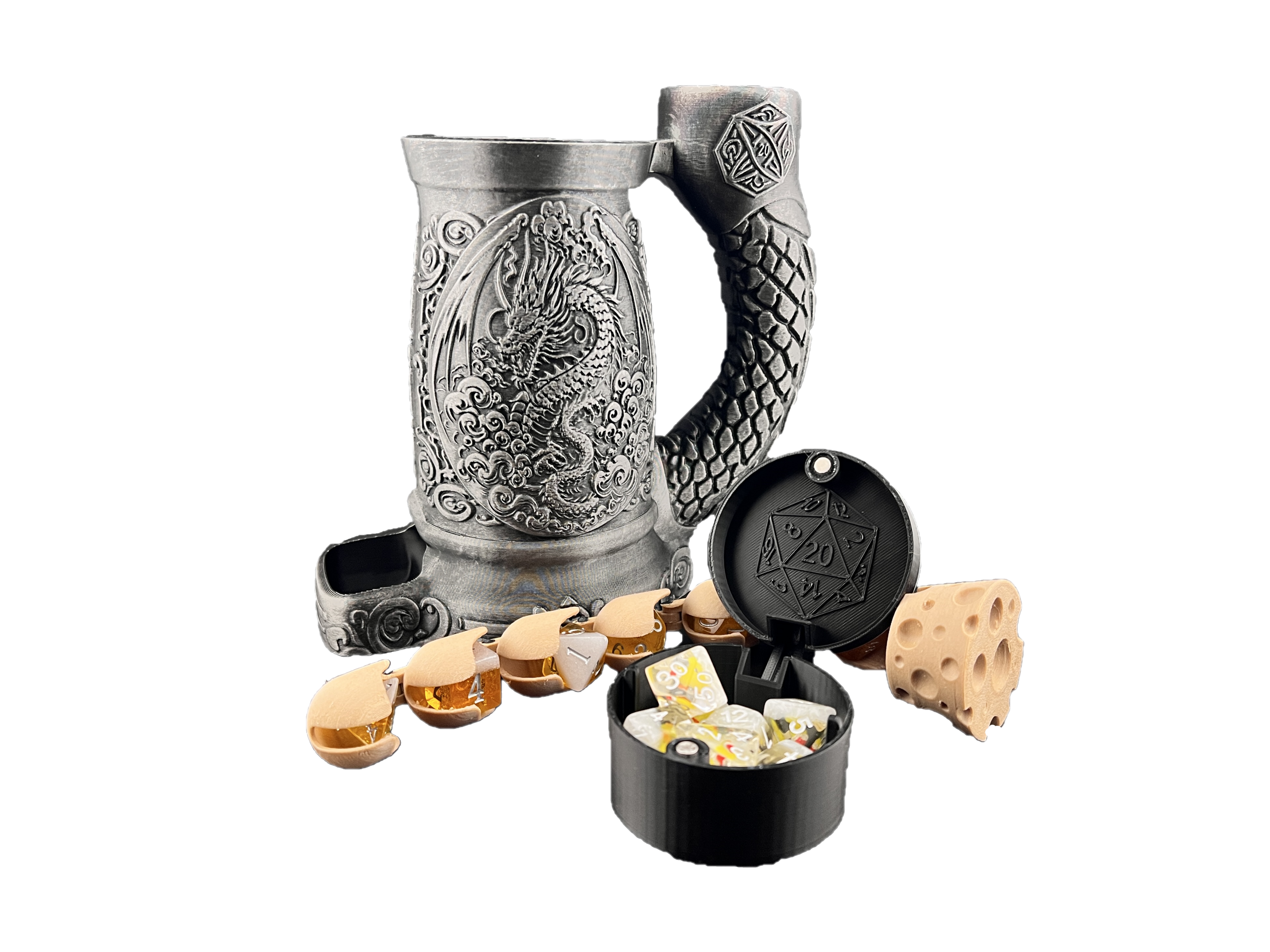 Platinum Dragon Dice Tower Can Cosy – Premium Fantasy Mug Dice Roller with Dice Storage