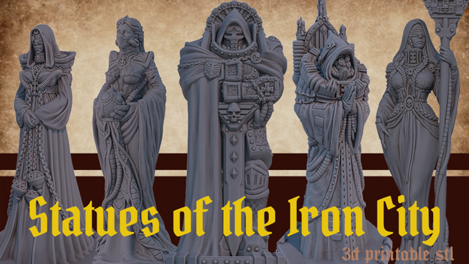 Grimdark Sci-Fi Statue Set Clean – Resin 3D Printed Terrain for Tabletop Wargaming & Dioramas