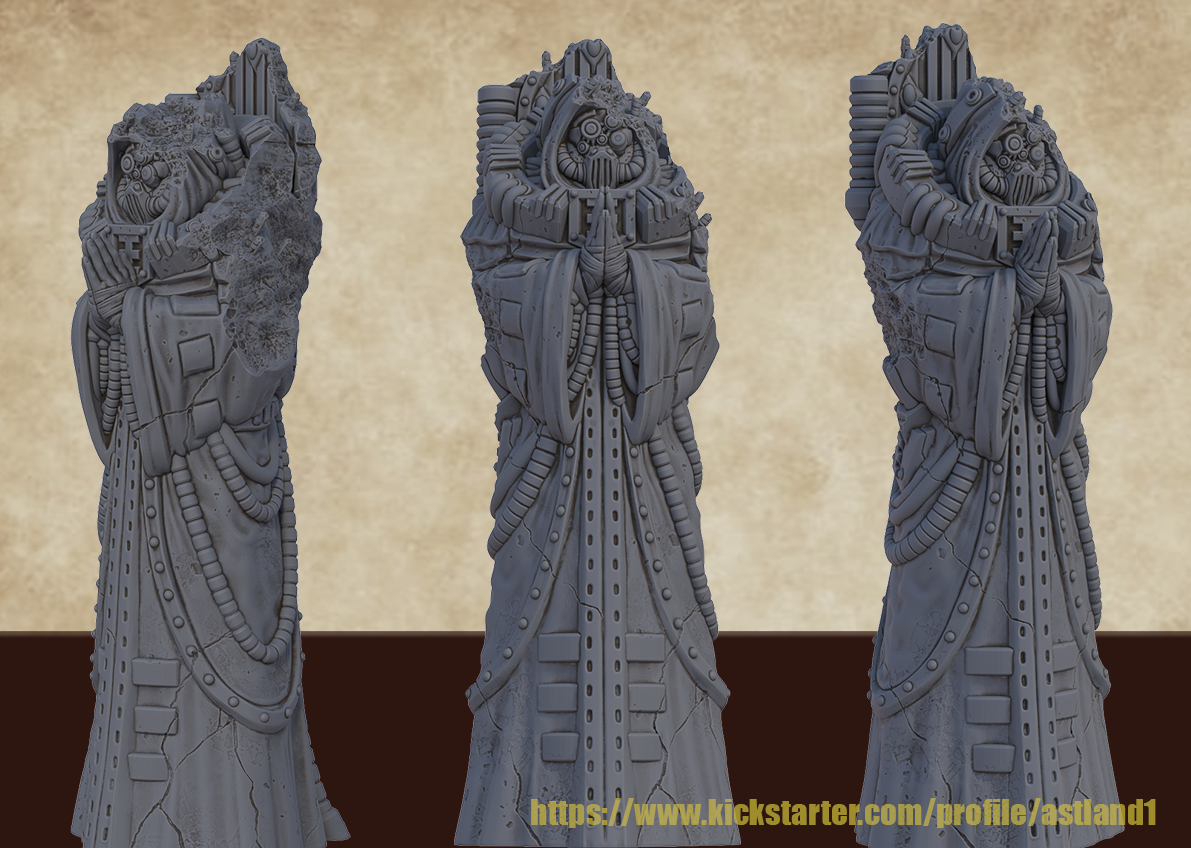 Damaged Grimdark Sci-Fi Statues – Corrupted Resin Terrain for Tabletop Wargaming & Dioramas