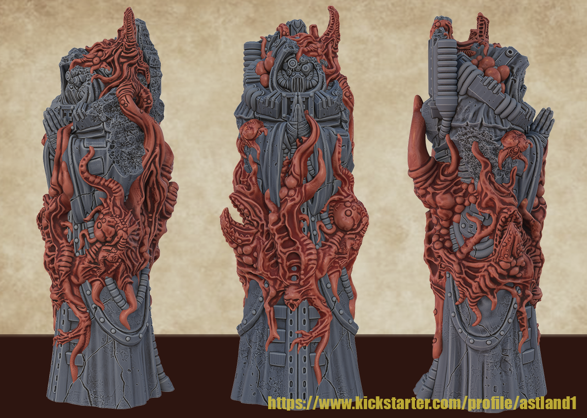 Damaged Grimdark Sci-Fi Statues – Corrupted Resin Terrain for Tabletop Wargaming & Dioramas
