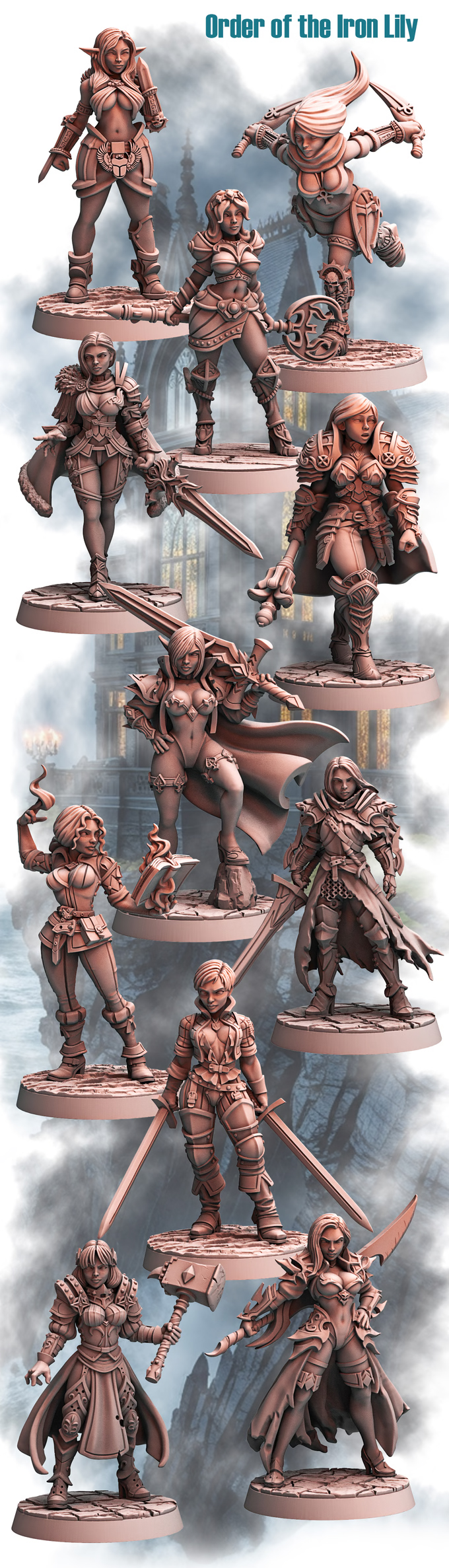 Order of the Iron Lily – Fantasy Female Warrior Miniatures | Resin 3D Printed 28–32mm Scale Models
