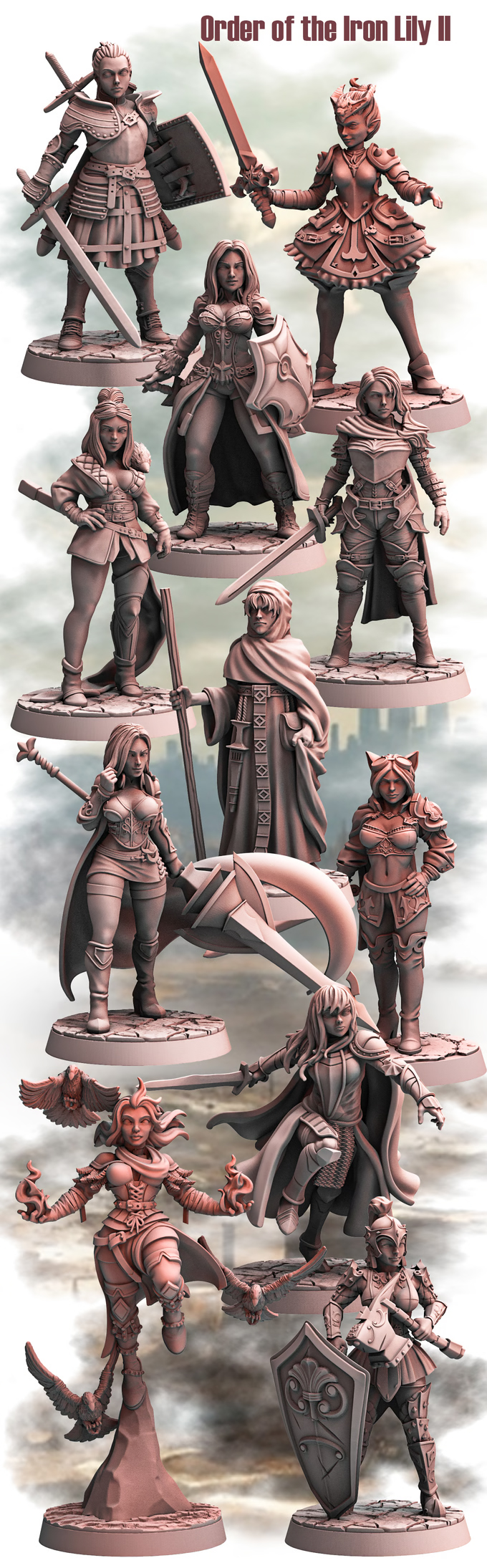 Order of the Iron Lily II – Fantasy Female Miniatures Set | Resin 3D Printed 28–32mm Scale Models