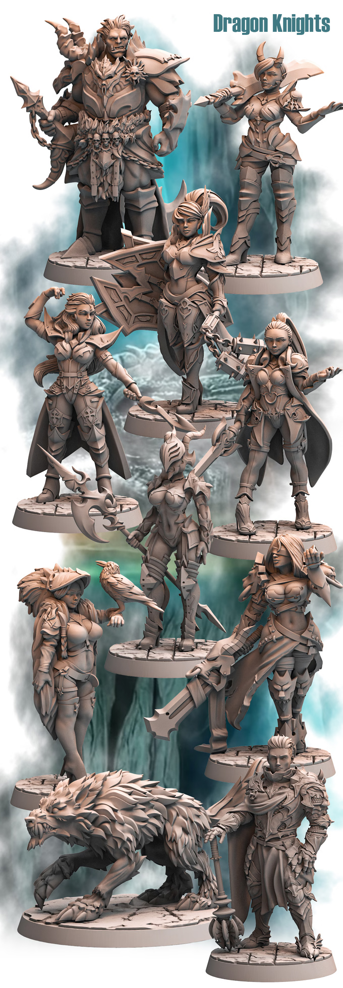 Dragon Knights – Fantasy Elite Miniatures Set | Resin 3D Printed 28–32mm Scale Models