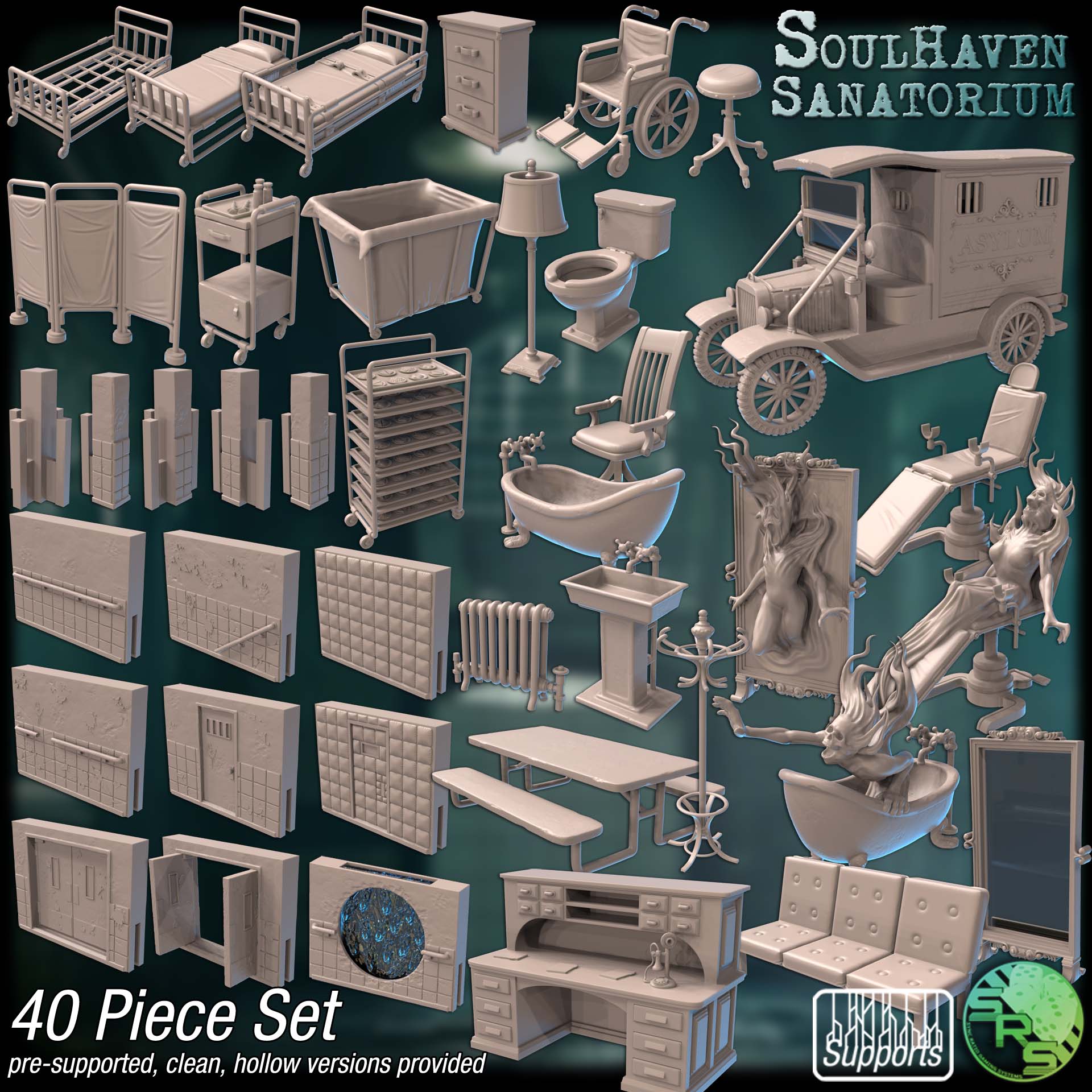 Soulhaven Sanatorium Terrain Set – Resin 3D Printed Scenery for Tabletop Gaming & Dioramas