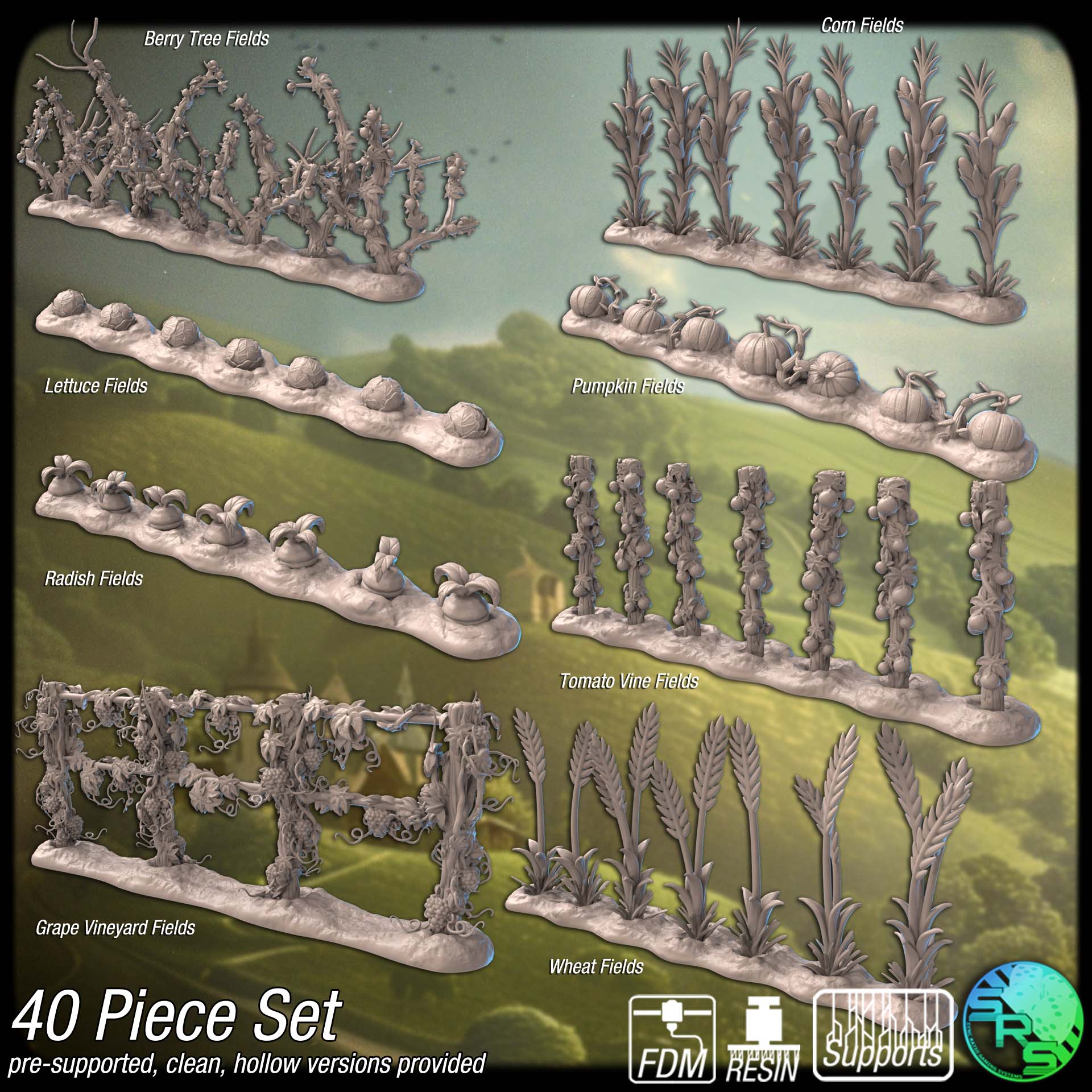 Rolling Hills of Vanderlyn Terrain Set – Resin & PLA 3D Printed Countryside Scenery for Tabletop Gaming & Dioramas
