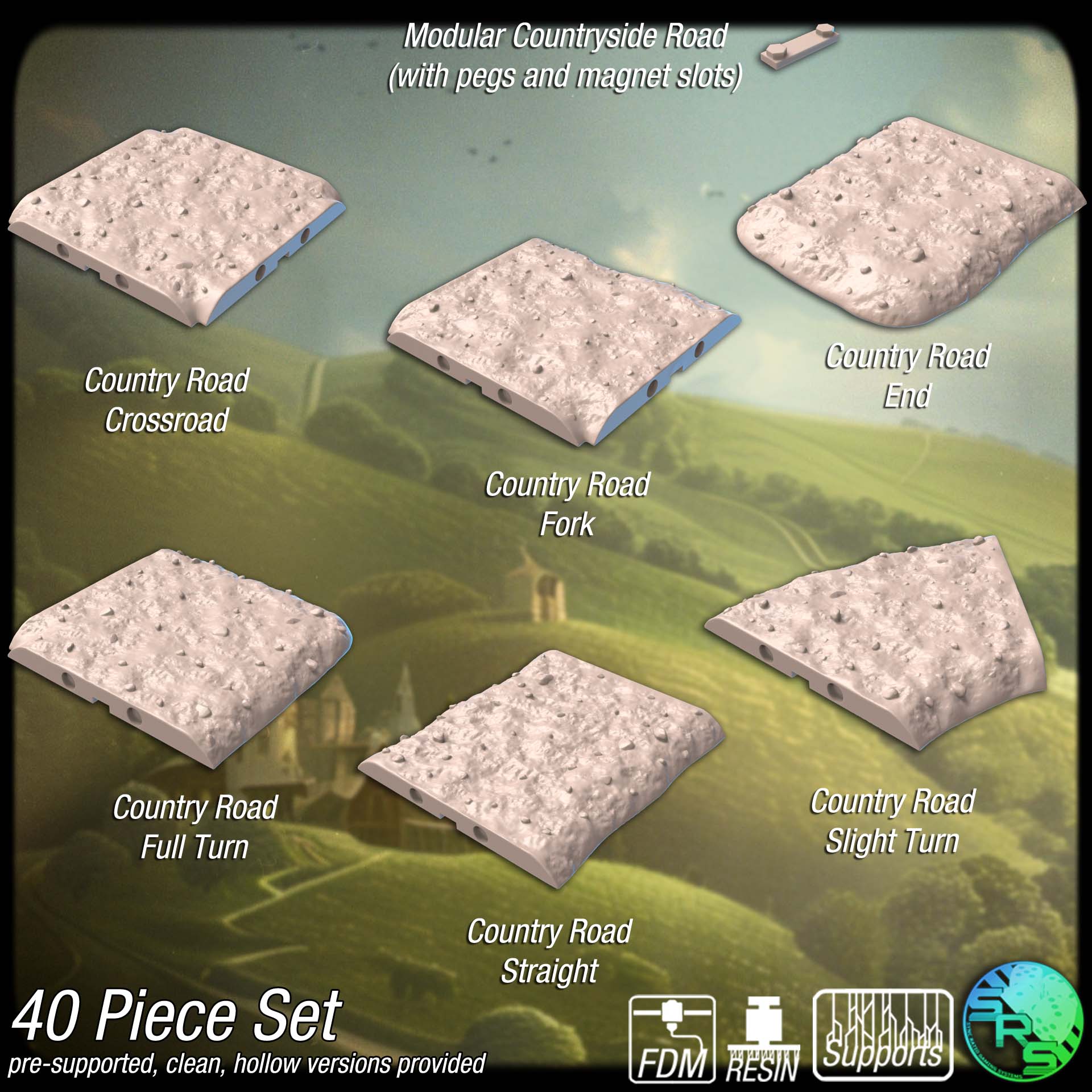 Rolling Hills of Vanderlyn Terrain Set – Resin & PLA 3D Printed Countryside Scenery for Tabletop Gaming & Dioramas