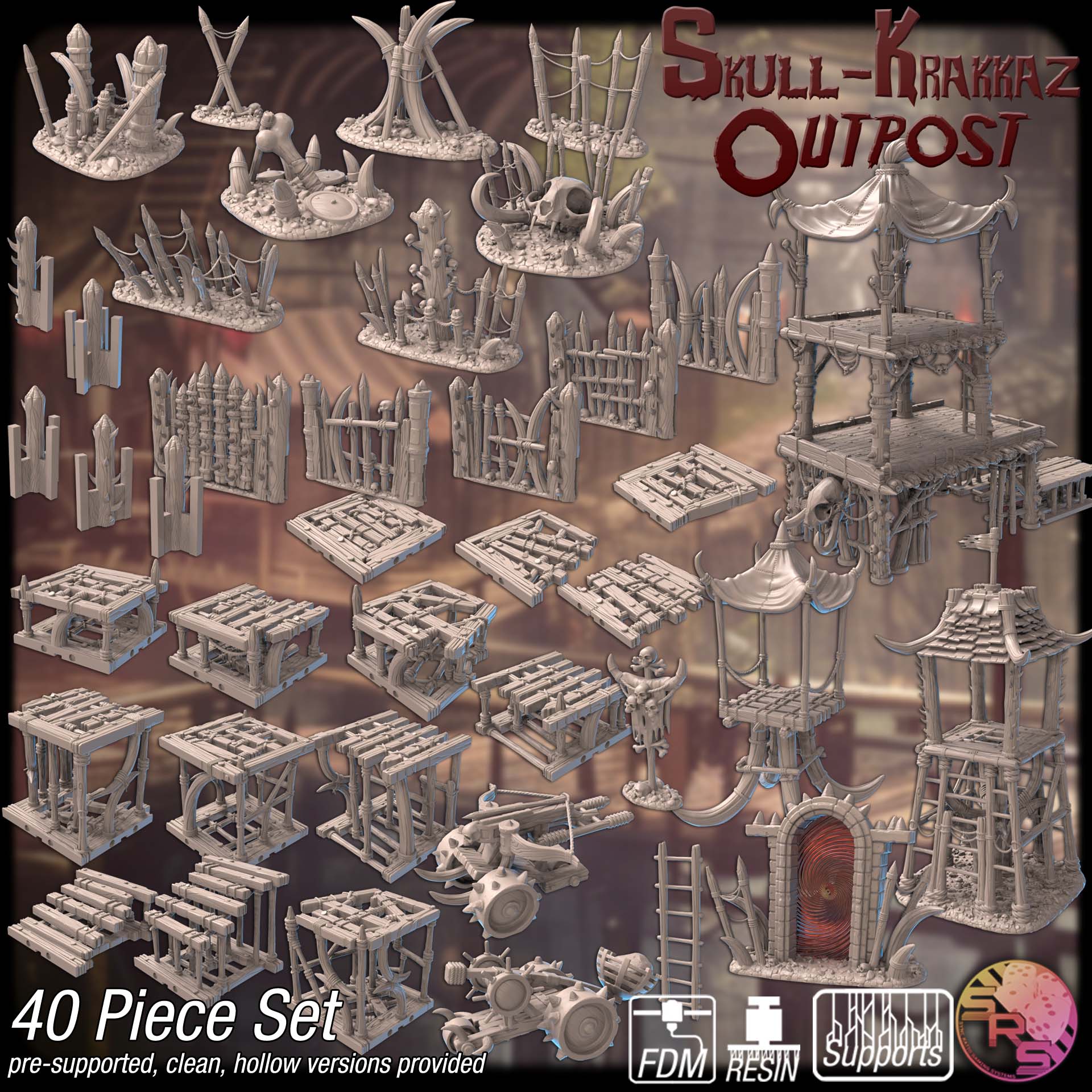 Skull-Krakkaz Outpost Terrain Set – Resin 3D Printed Goblin Scenery for Tabletop Gaming & Dioramas