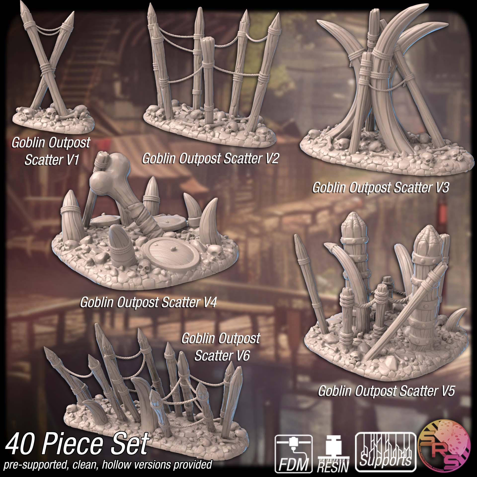 Skull-Krakkaz Outpost Terrain Set – Resin 3D Printed Goblin Scenery for Tabletop Gaming & Dioramas