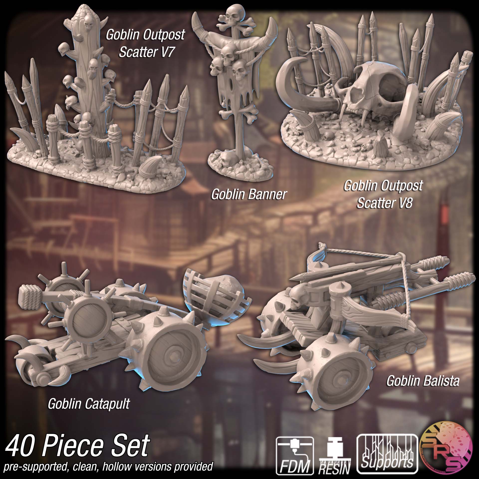 Skull-Krakkaz Outpost Terrain Set – Resin 3D Printed Goblin Scenery for Tabletop Gaming & Dioramas