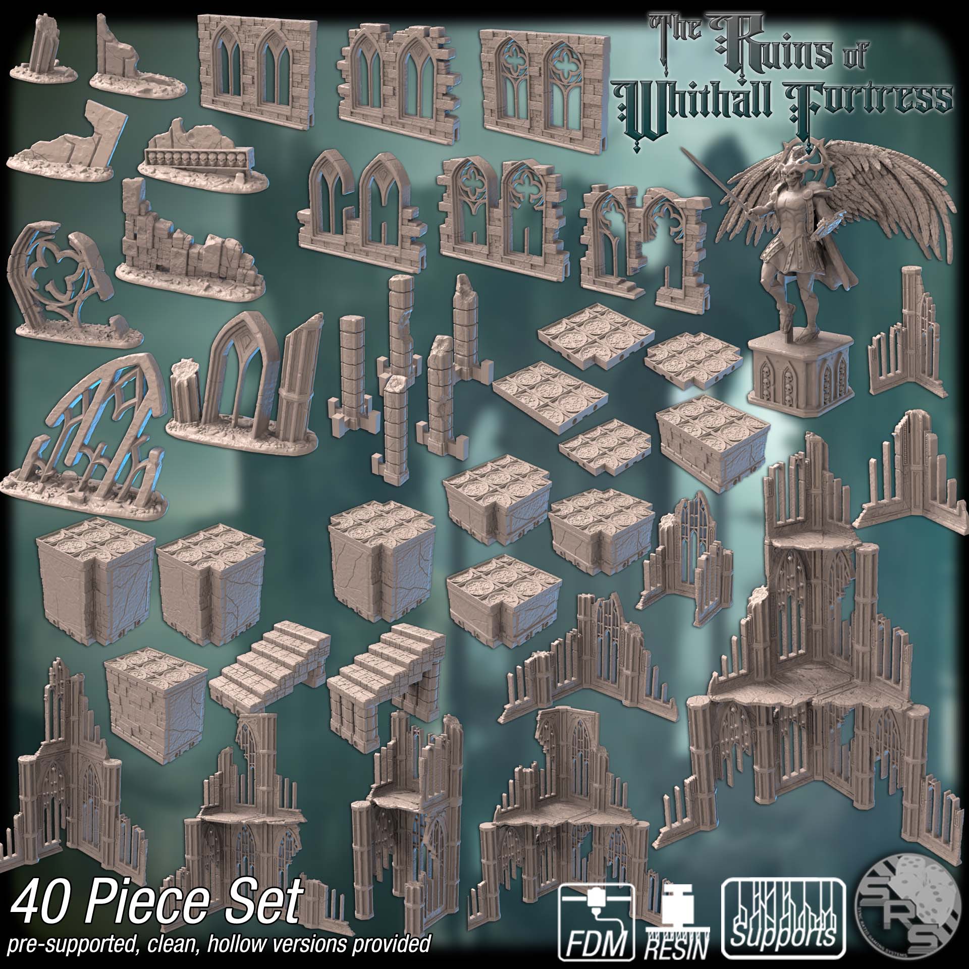 Ruins of Whitfall Fortress Terrain Set – Resin & PLA 3D Printed Grimdark Scenery for Tabletop Gaming & Dioramas