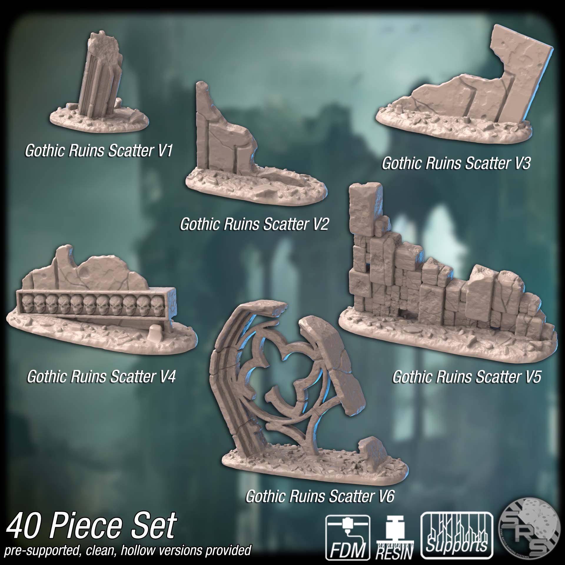 Ruins of Whitfall Fortress Terrain Set – Resin & PLA 3D Printed Grimdark Scenery for Tabletop Gaming & Dioramas