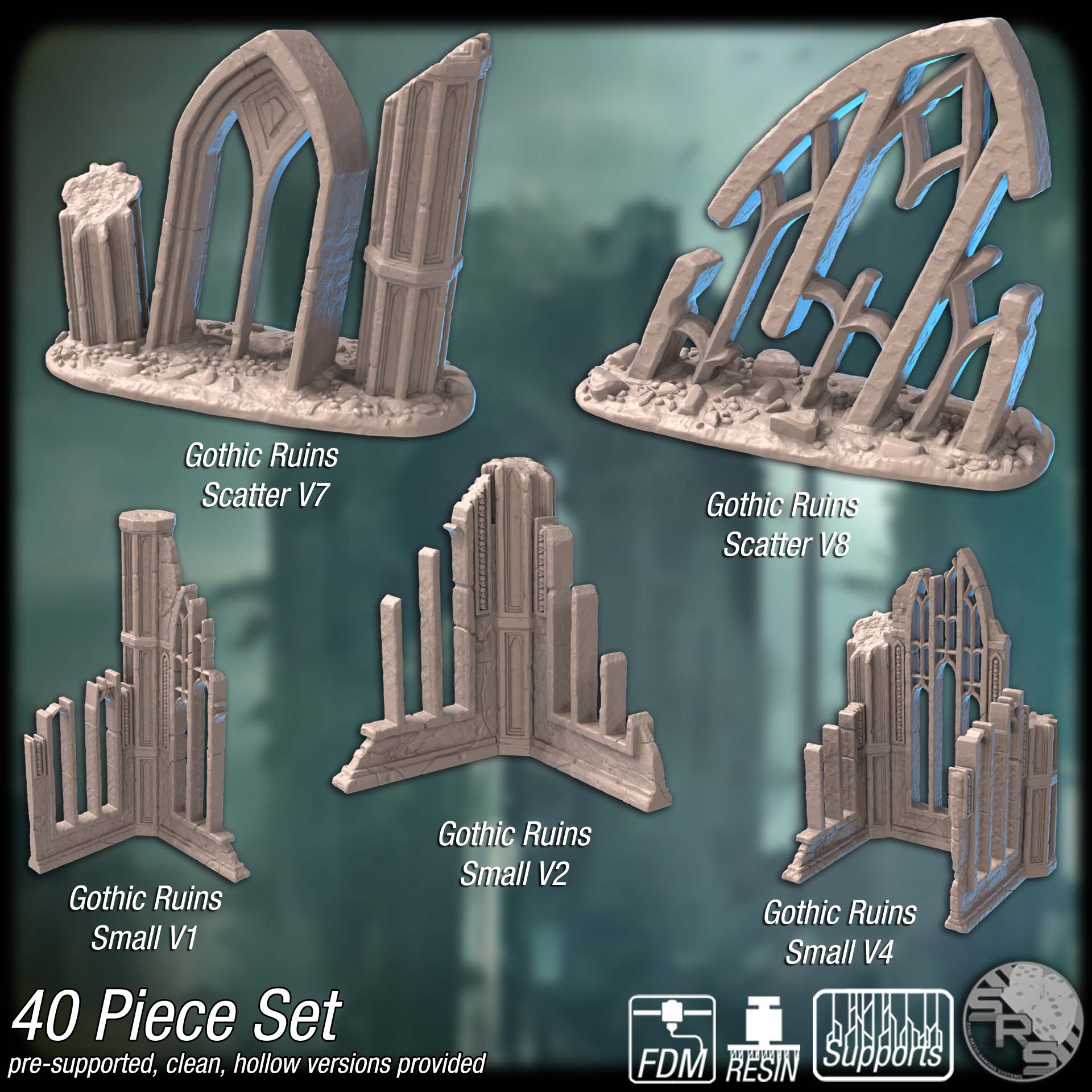 Ruins of Whitfall Fortress Terrain Set – Resin & PLA 3D Printed Grimdark Scenery for Tabletop Gaming & Dioramas