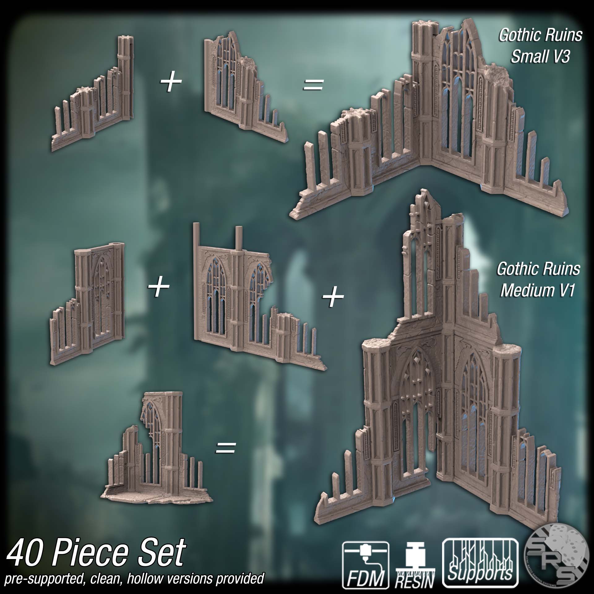 Ruins of Whitfall Fortress Terrain Set – Resin & PLA 3D Printed Grimdark Scenery for Tabletop Gaming & Dioramas