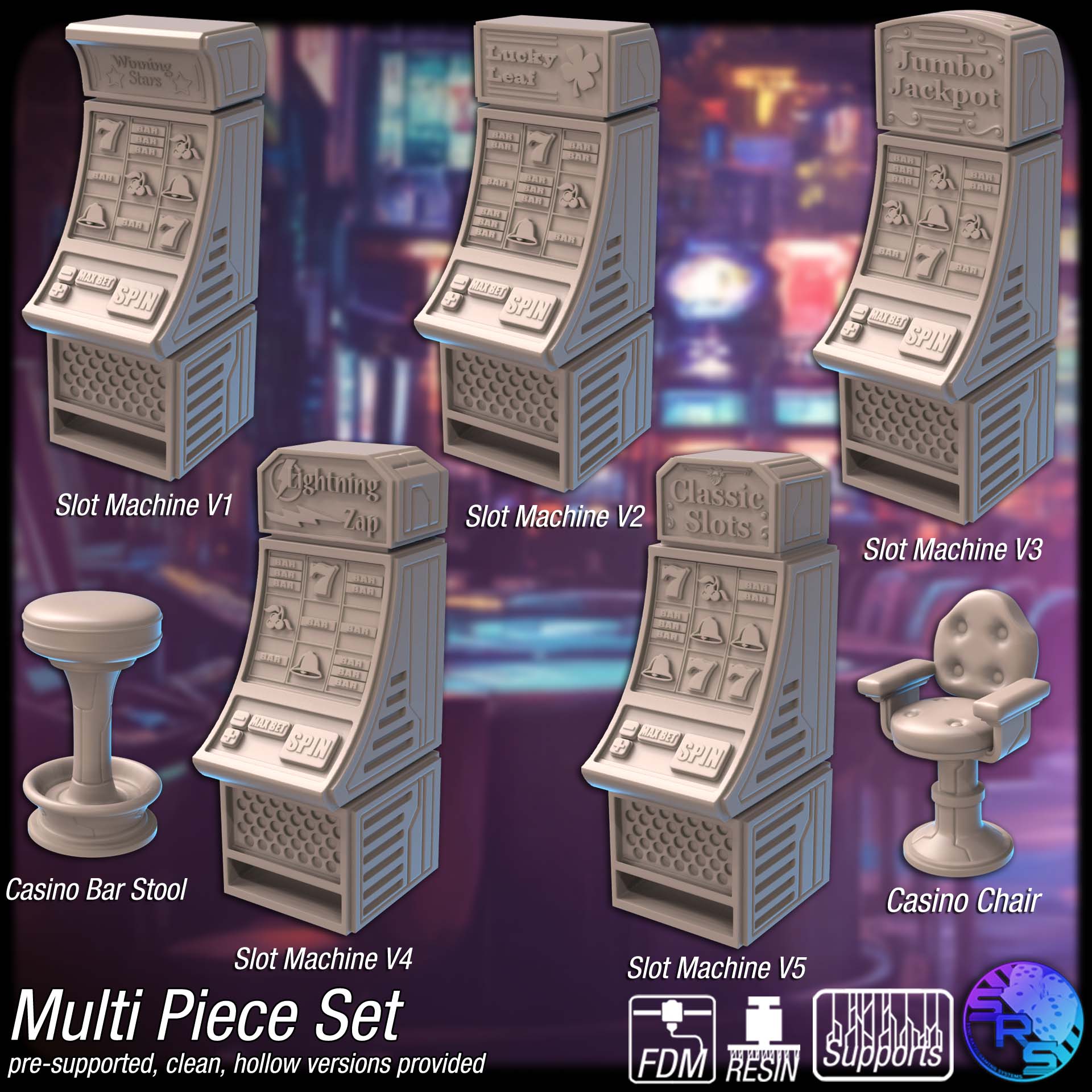 Tsuiteru Pixels Terrain Set – Resin & PLA 3D Printed Cyberpunk Casino Scenery for Tabletop Gaming & Dioramas