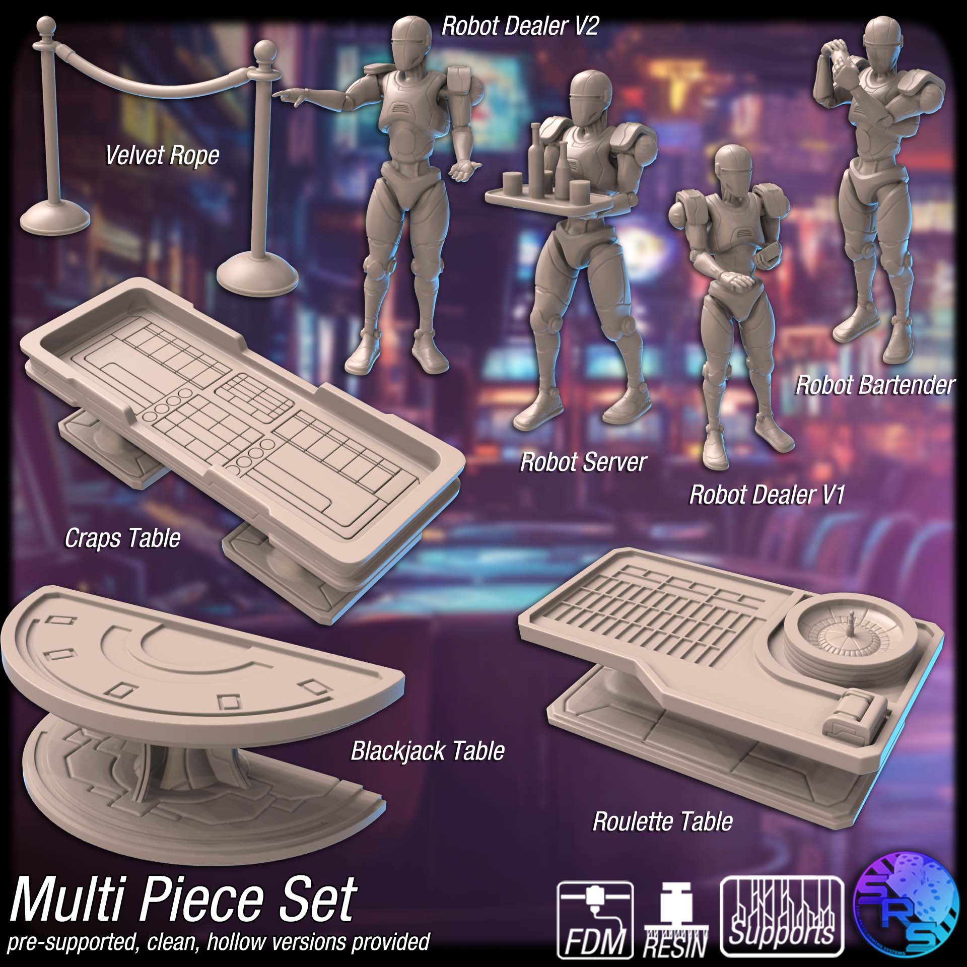 Tsuiteru Pixels Terrain Set – Resin & PLA 3D Printed Cyberpunk Casino Scenery for Tabletop Gaming & Dioramas