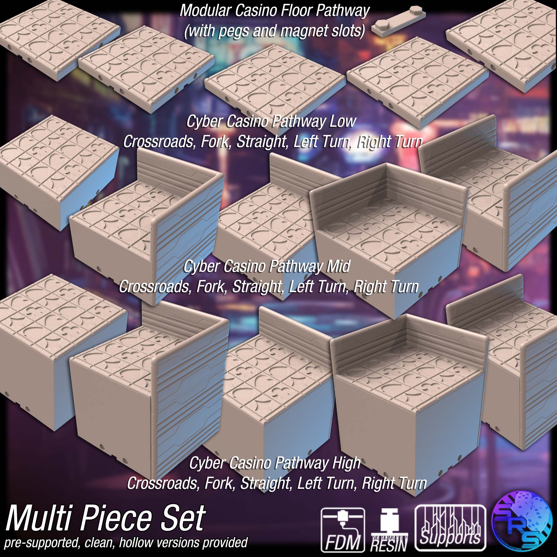 Tsuiteru Pixels Terrain Set – Resin & PLA 3D Printed Cyberpunk Casino Scenery for Tabletop Gaming & Dioramas