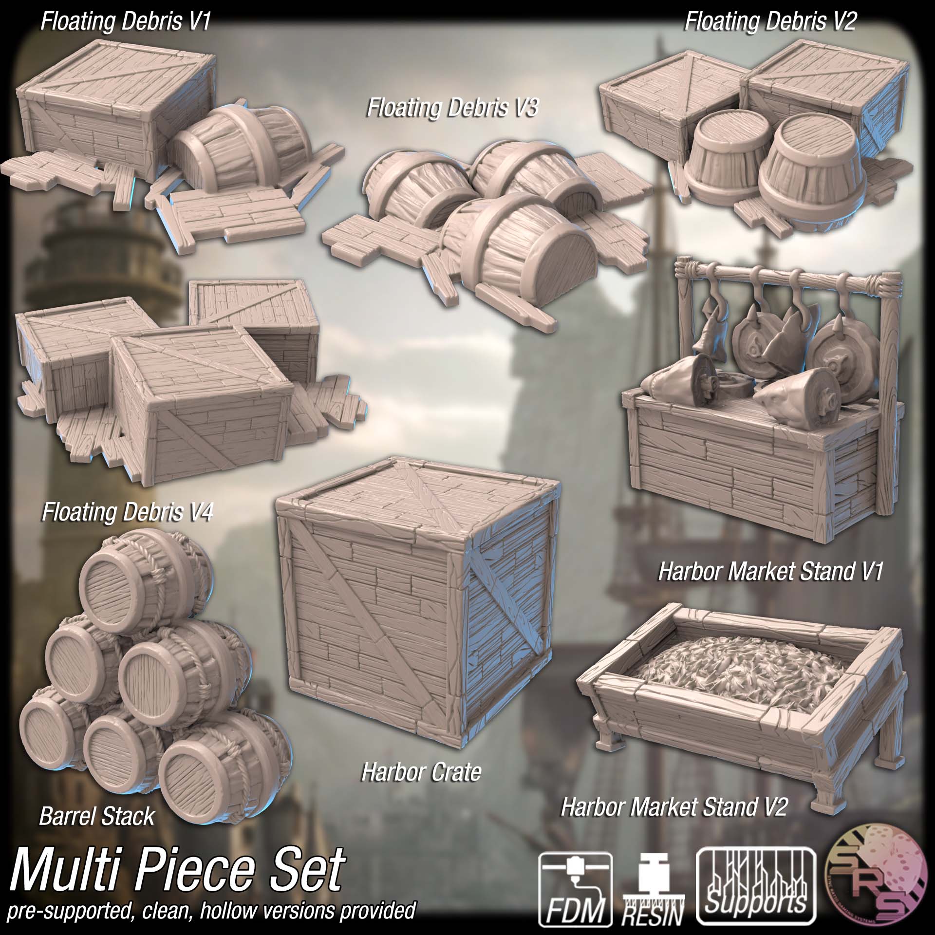 GrimSkull Harbor Terrain Set – Resin & PLA 3D Printed Scenery for Tabletop Gaming & Dioramas
