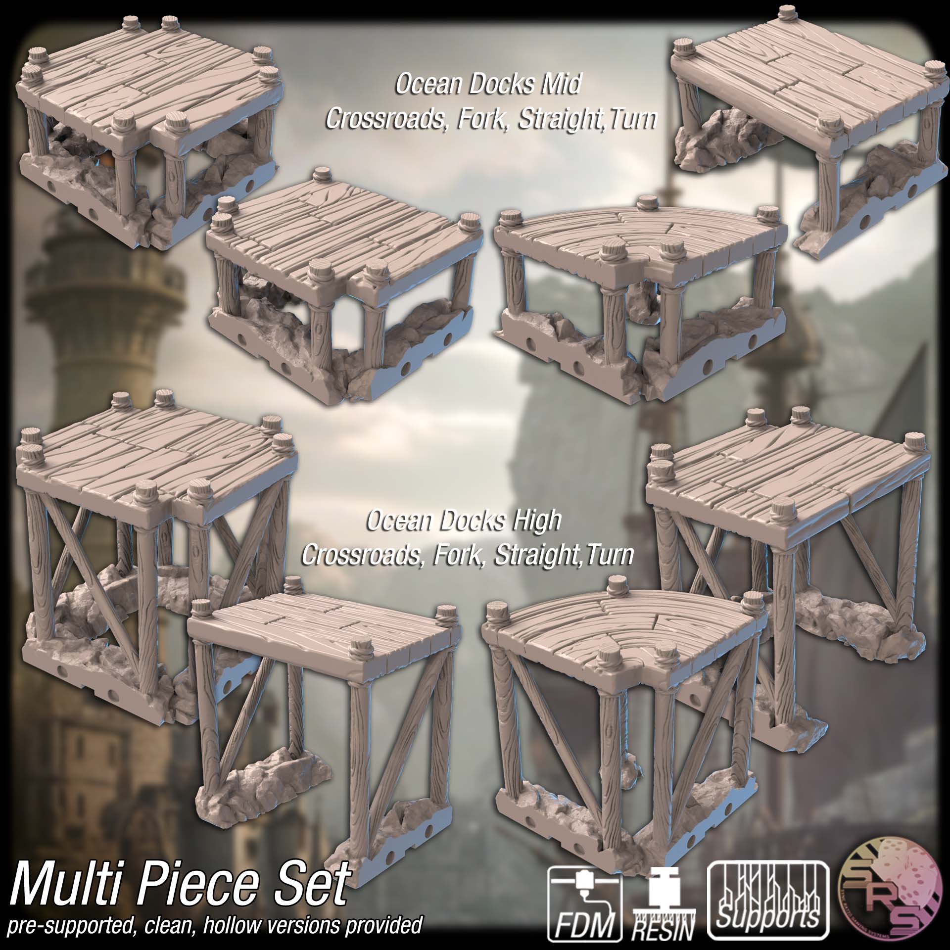 GrimSkull Harbor Terrain Set – Resin & PLA 3D Printed Scenery for Tabletop Gaming & Dioramas