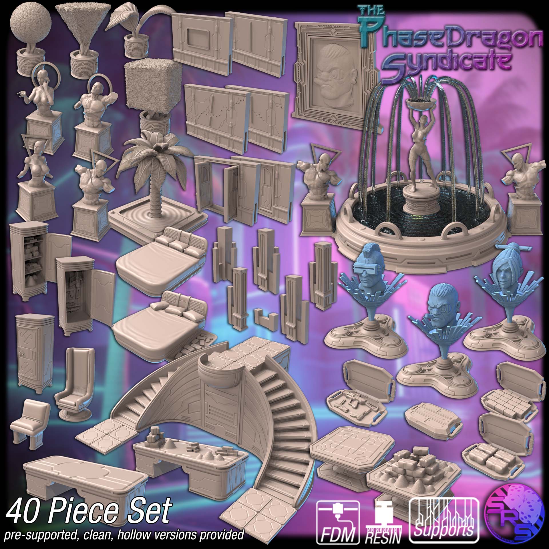 Phase Dragon Syndicate Terrain Set – Resin & PLA 3D Printed Cyberpunk Mansion Scenery for Tabletop Gaming & Dioramas