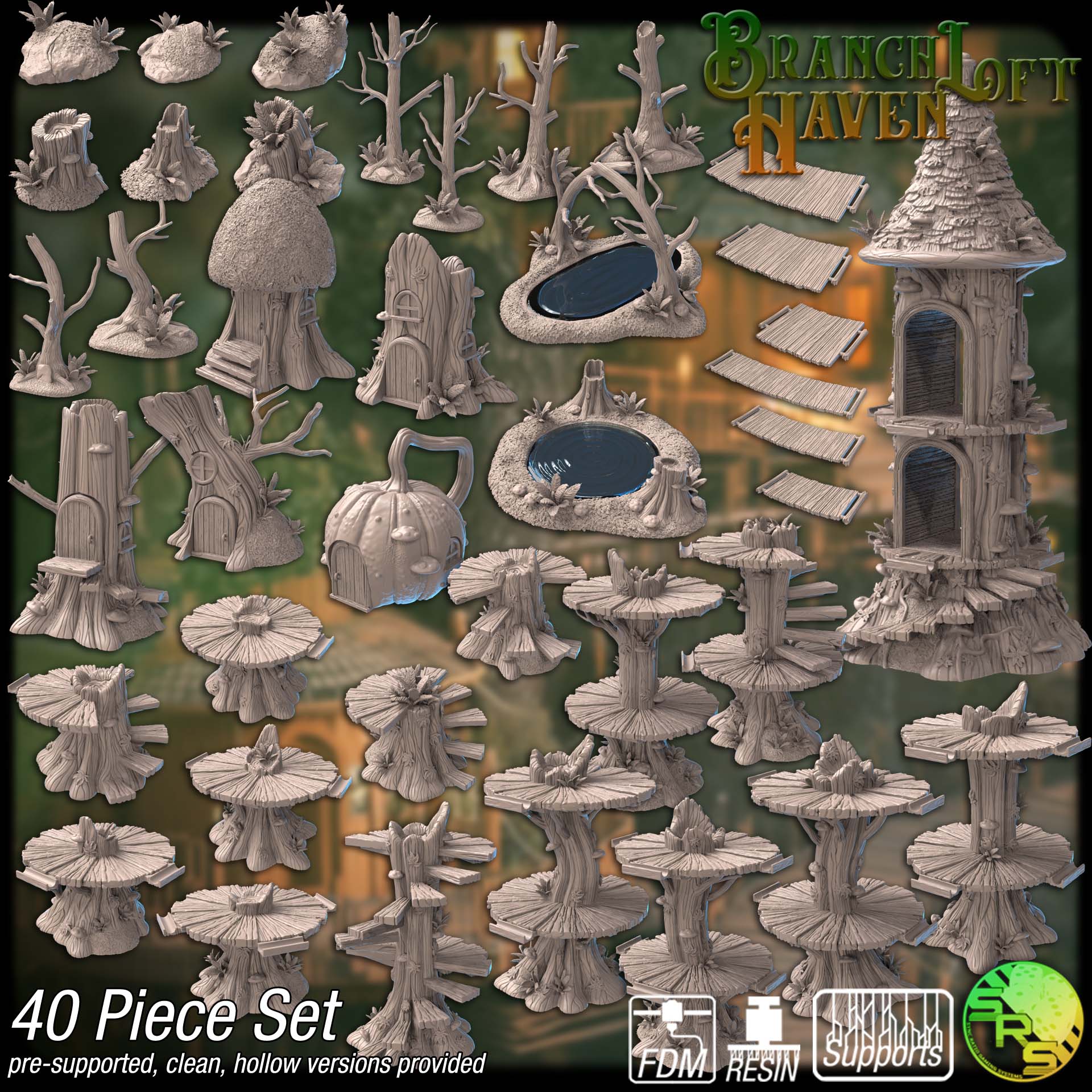 Branchloft Haven Terrain Set – Resin 3D Printed Forest Village Scenery for Tabletop Gaming & Dioramas
